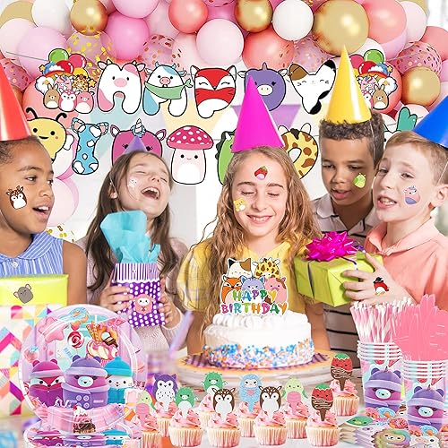 Miniatura 5 de 250 piezas de lindos suministros de fiesta de gatitos, decoración de fiesta temática rosa, incluye pancarta, decoración de pasteles y cupcakes,