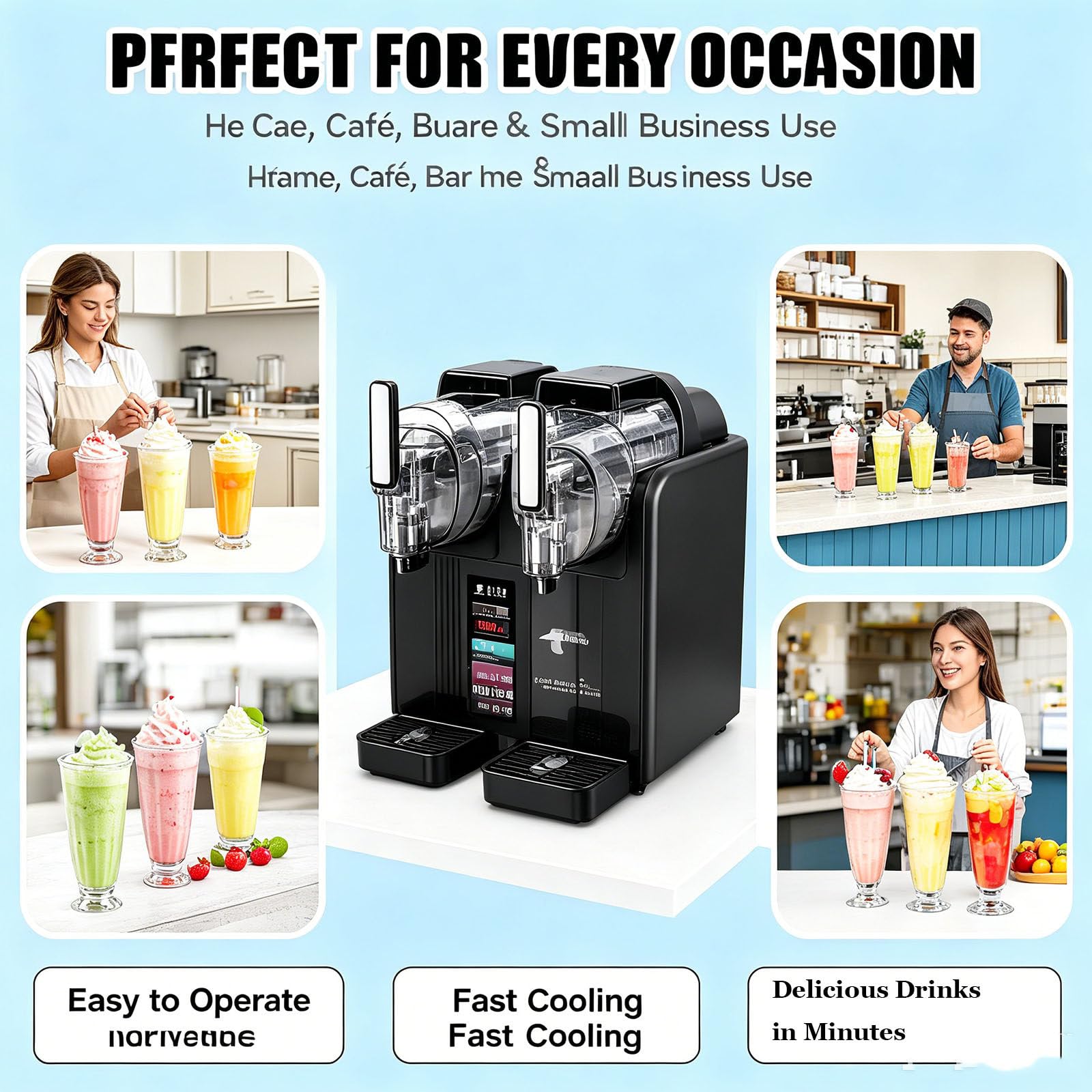 Macchina Professionale 2 in 1 per Gelato Soft e Granite, con Due Serbatoi da 70 oz (2 Litri), Elevata capacità di Produzione di Bevande ghiacciate, Schermo Touch e Funzione Black