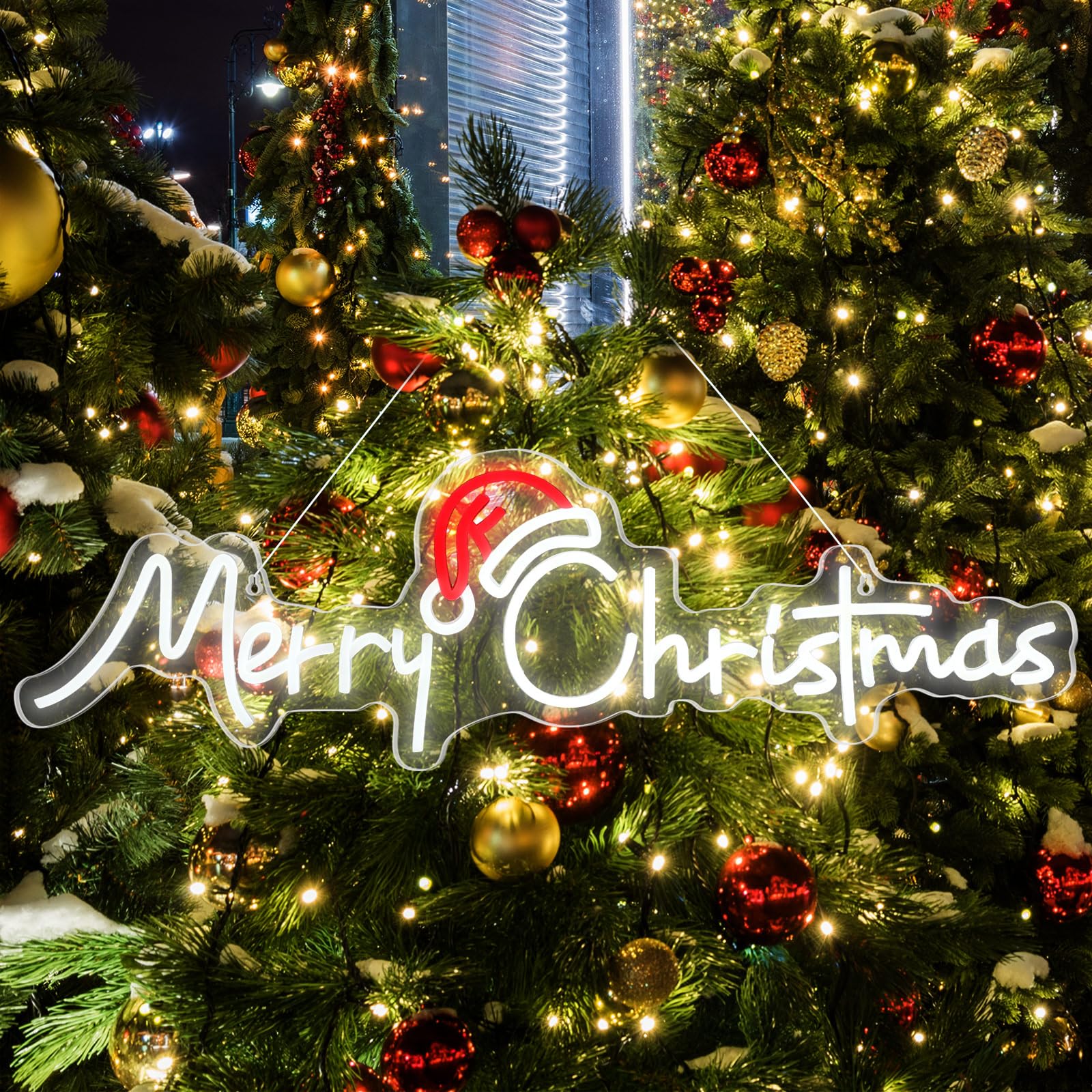 Glooglitter Large Merry Christmas Neon Sign 27.95 x 8.66 Inch Light up Merry Christmas Sign Decoration Acrylic Neon Light Decoration for Wall Window Bedroom Xmas Party Decor