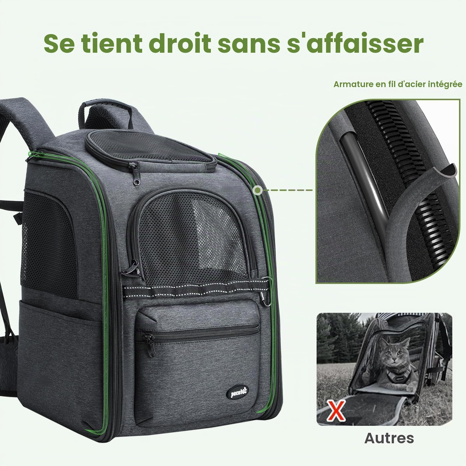 Pecute Sac à Dos Chat Chien réduction de Poids Anti-gravité de 30%, Sac à Dos Ergonomique pour Chien, Sac de Transport de décompression, Sac Respirant pour Animaux de Compagnie