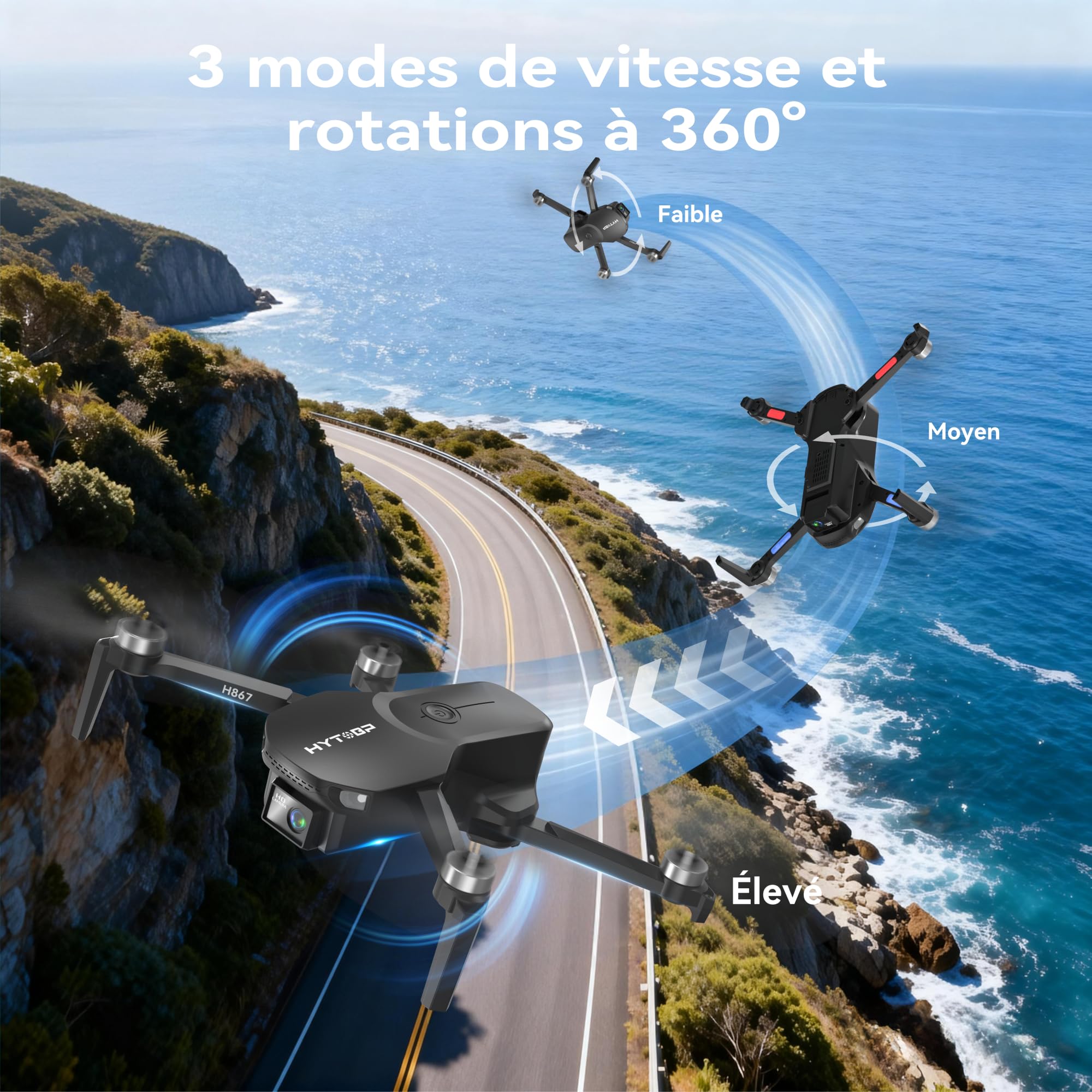 H867 Drone avec Caméra 4K pour Adultes et Débutants, Moteur Sans Balais, Quadricoptère RC Pliable avec 2 Batteries, Mode Sans Tête, Retournements à 360°(Noir)(Standard)
