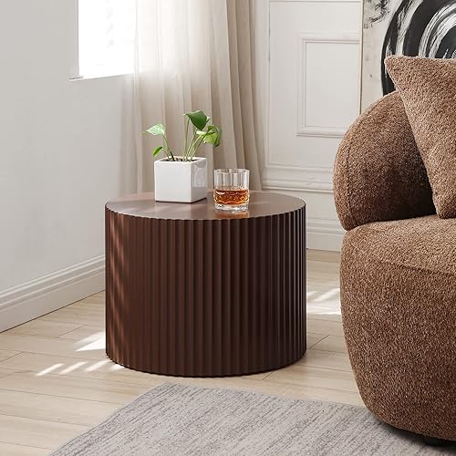 Miniatura 38 de Juego de 2 mesas auxiliares apilables rústicas, modernas mesas auxiliares redondas de madera con patrón de mármol para sala de estar, dormitorio,