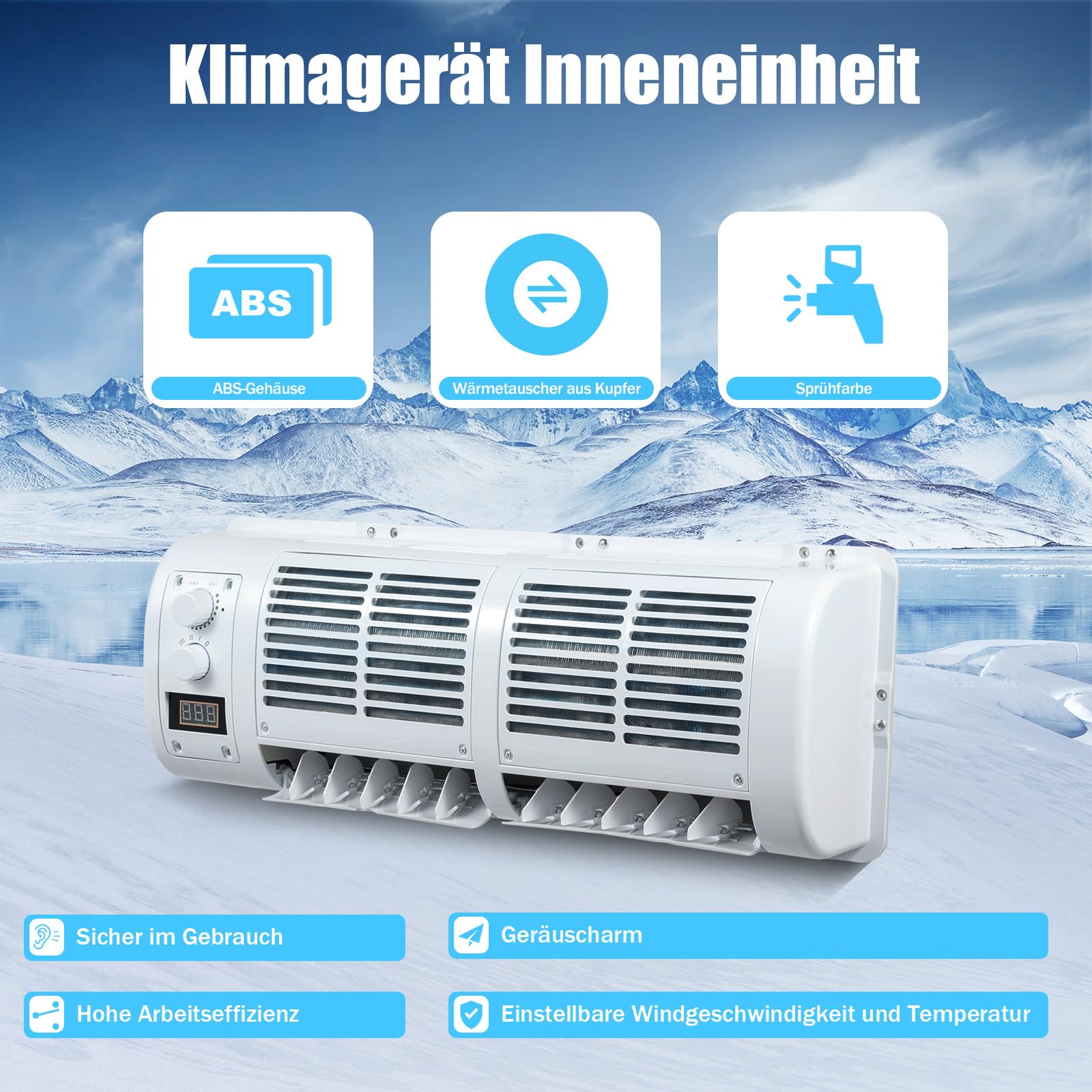 Climatiseur 12V, Pour Voiture Mural, Caravane Climatiseur, Vitesse Du Vent Et Température Réglables, Faible Niveau Sonore, Ecran LCD, 100W, 3000 Tr/Min