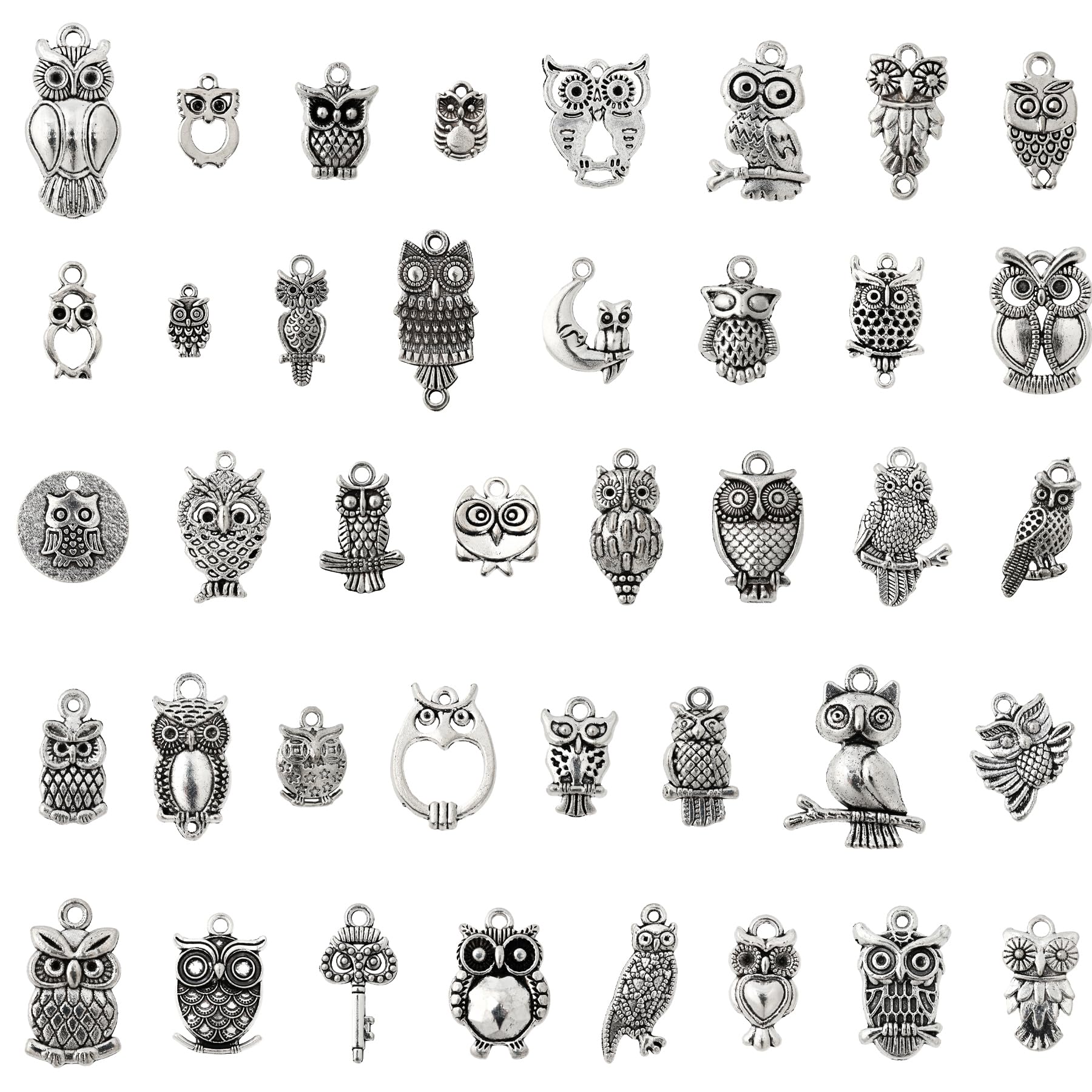 Wasise Owl Charms - 40PCS Alloy Owl Charm Set, DIY Jewelry Making Supplies, Bracelet Charms for Bracelet Making, Cute Animal Charm for Necklace Keyrings Earrings Crafts, Cute Jewellery for Girls