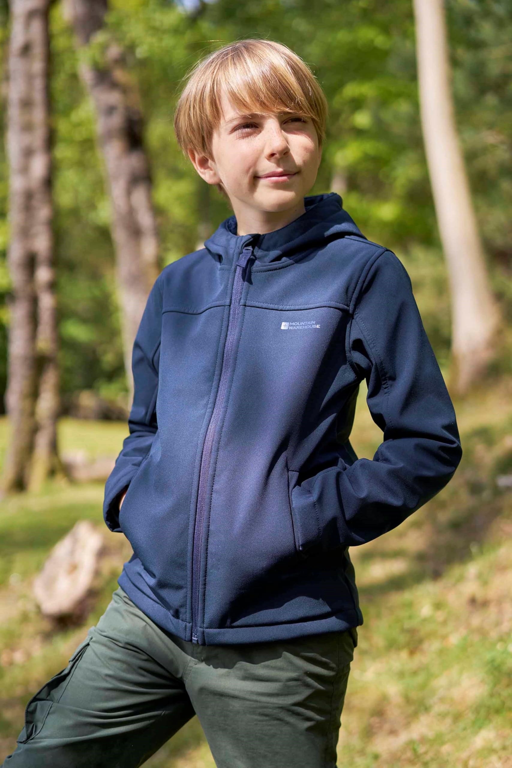 Mountain Warehouse Arctic Kids Veste Softshell doublée de borg, veste de pluie imperméable avec poches et protège-menton, garçons et filles, automne hiver, plein air et randonnée