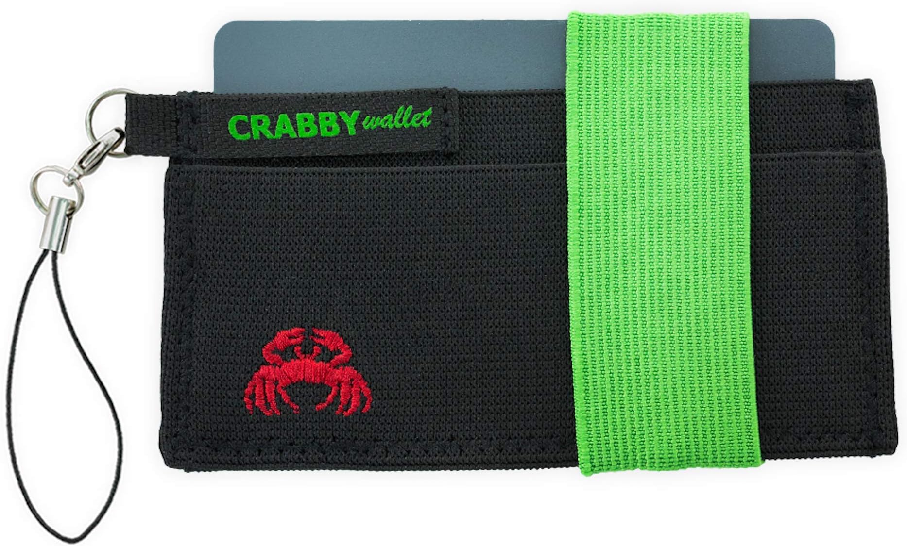 Front Pocket Wallet - Minimalist Wallet - Green - Elastic - Everyday Carry Cards, Cash, Phone, Keys - Securely Holds for Easy Access - Lobster Claw Keychain Included- Ultra Thin 4"x2"โฆ
