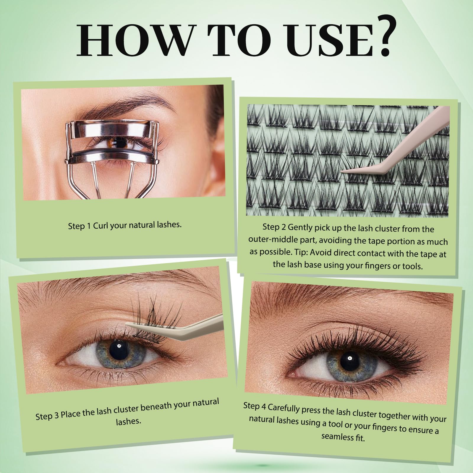VEGCOO Ciglia Autoadesive, Ciglia Finte Ciuffetti Naturali Pre Glue Cluster Lashes, Kit Extension Ciglia C Curl Mix 8-14 MM con Pinzette Adatto ai Principianti