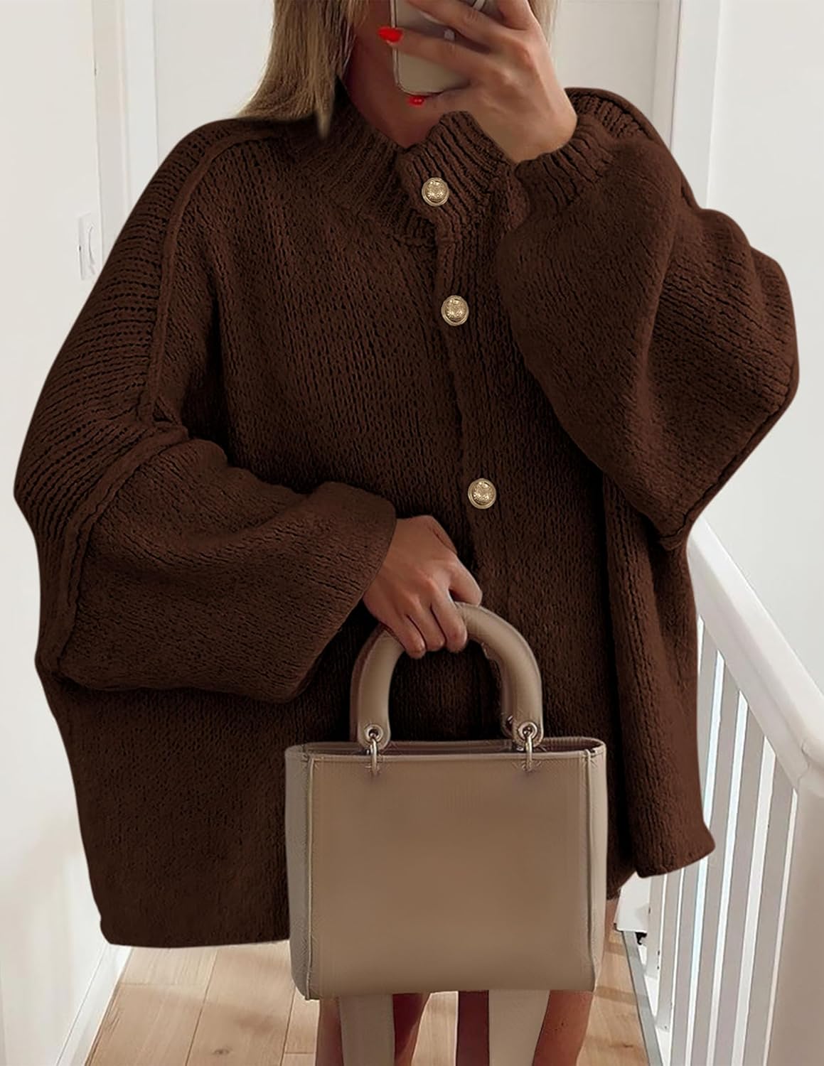Chic Mock Neck Chunky Knit Cardigan for Winter Warmth