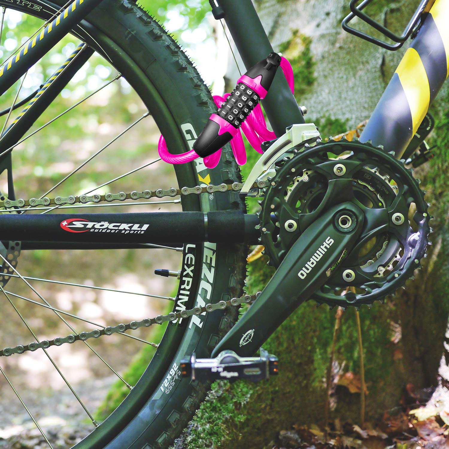 Opaza Lucchetto per Bici, Catena per Bici Alta Sicurezza Lucchetto a 5 Cifre Combinazione Resettabile Cavo di Sicurezza per Bicicletta,Scooters, 1,2 Mx12 mm (Rosa)
