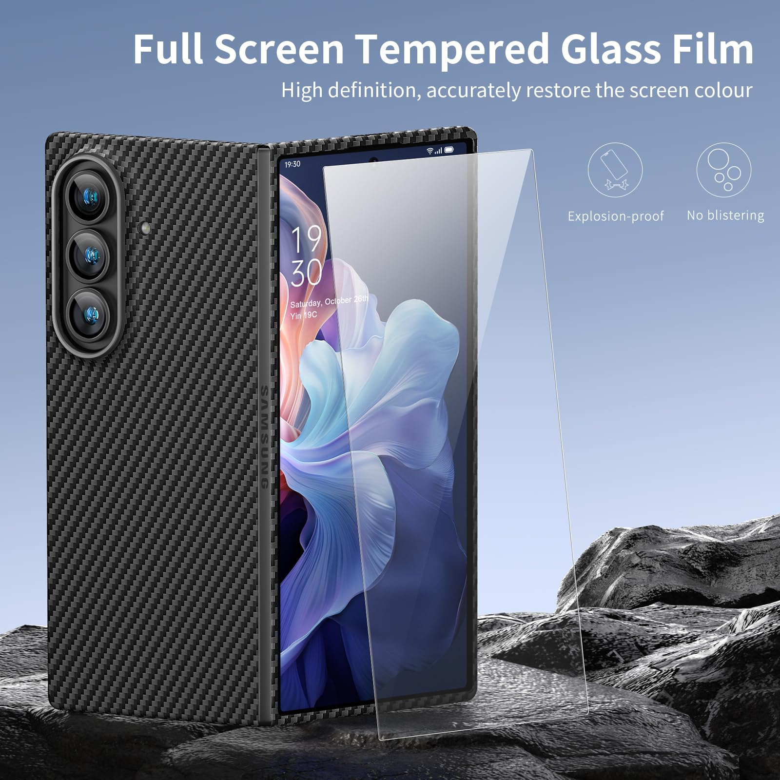 memumi Carbon etui do Galaxy Z Fold 7 [z Ochraniacz Ekranu] 0,5 mm super cienkie, etui włókna aramidowego, futerał z ochroną przed upadkiem dla Galaxy Z Fold 7 - Czarny