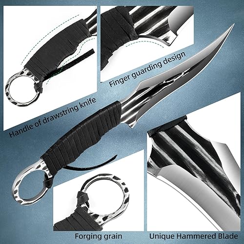 Miniatura 5 de Cuchillo de hoja fija con funda, cuchillos de caza de hoja fija, mango de madera antideslizante. Agujero para cordón, cuchillos para hombres, para