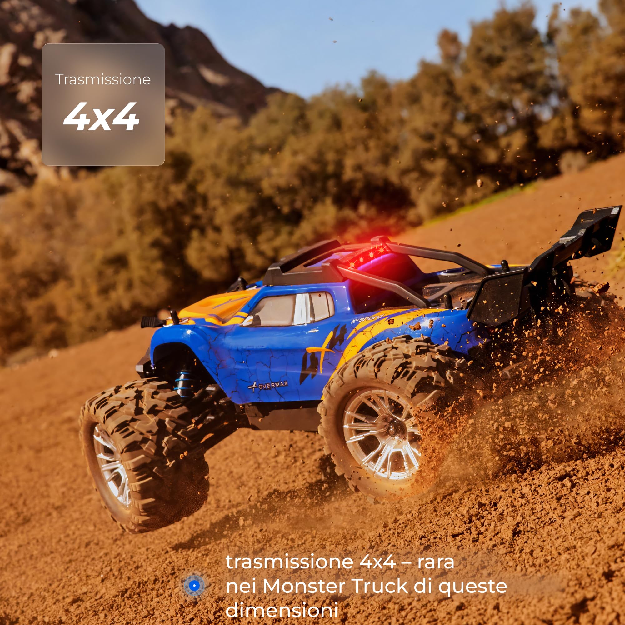 Overmax X-Shard Auto radiocomandata 4WD 1:16 fuoristrada fino a 30 km/h, con limitatore di velocità, 2,4 GHz RC Monster Truck con azionamento in metallo, ammortizzatori, portata 90 m, per bambini dai