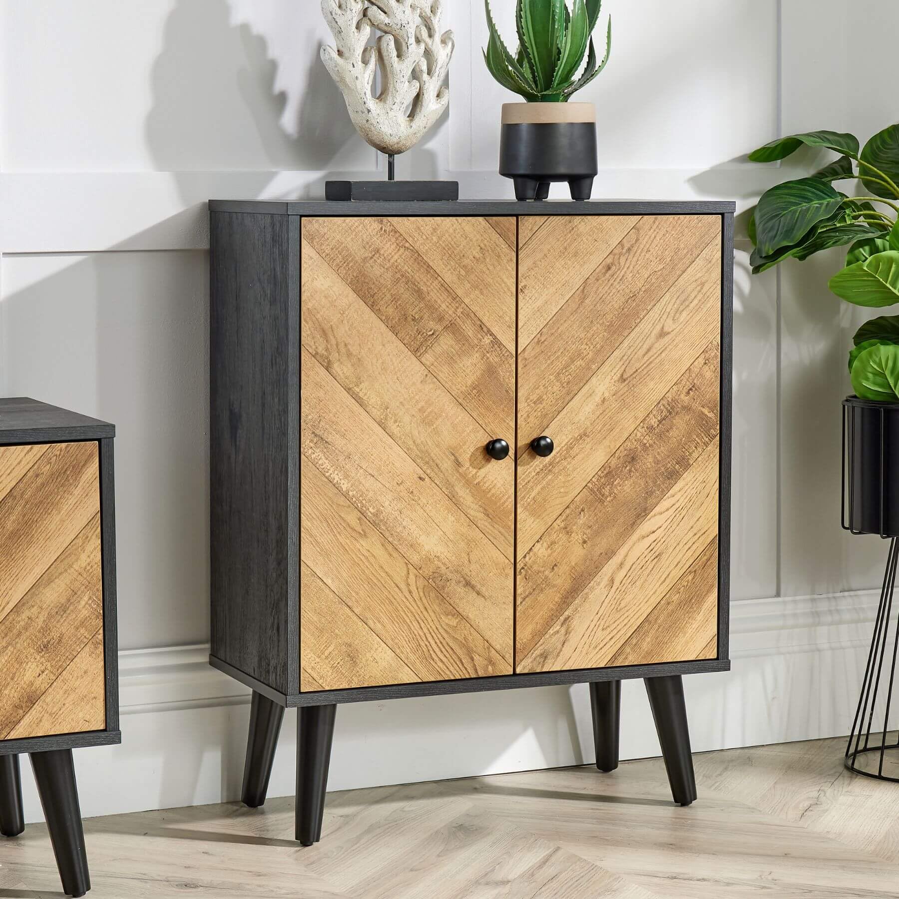 Home Source Dallas Sideboard 2 Doors Storage Cupboard Cabinet Home Living Room Furniture, Black