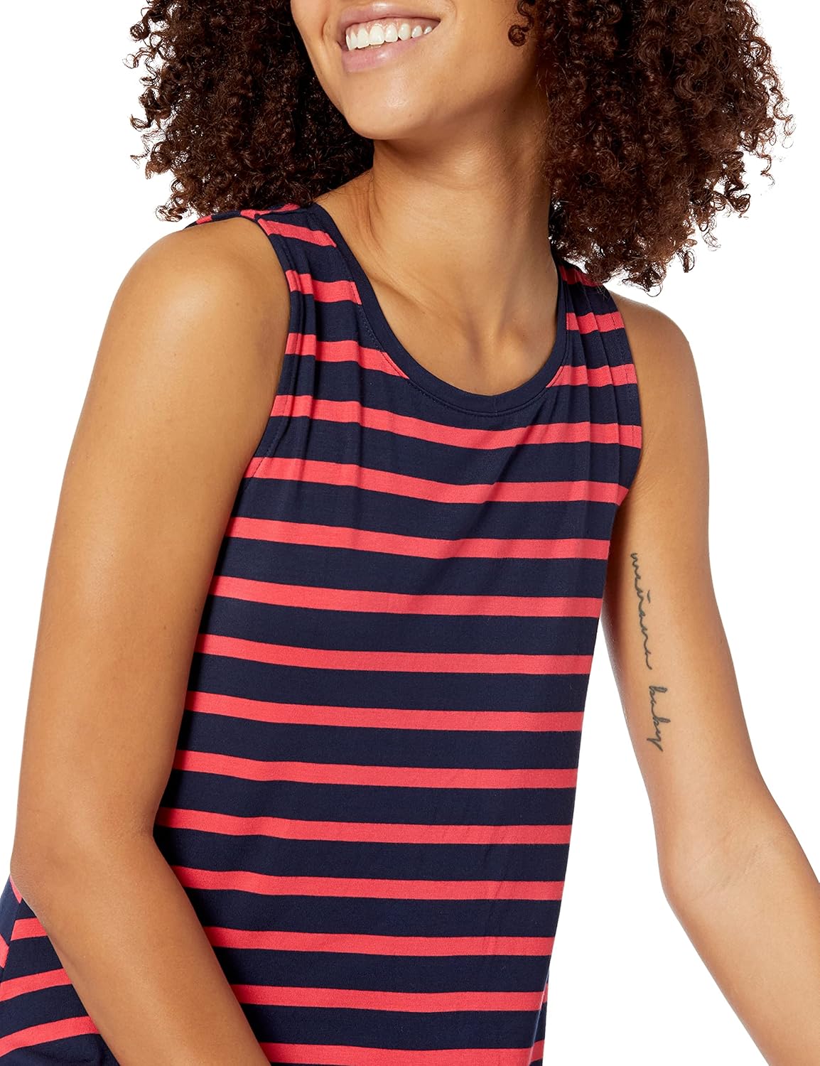Amazon Essentials Women's Tank Swing Dress (Available in Plus Size) Rayon Blend Red French Stripe Small