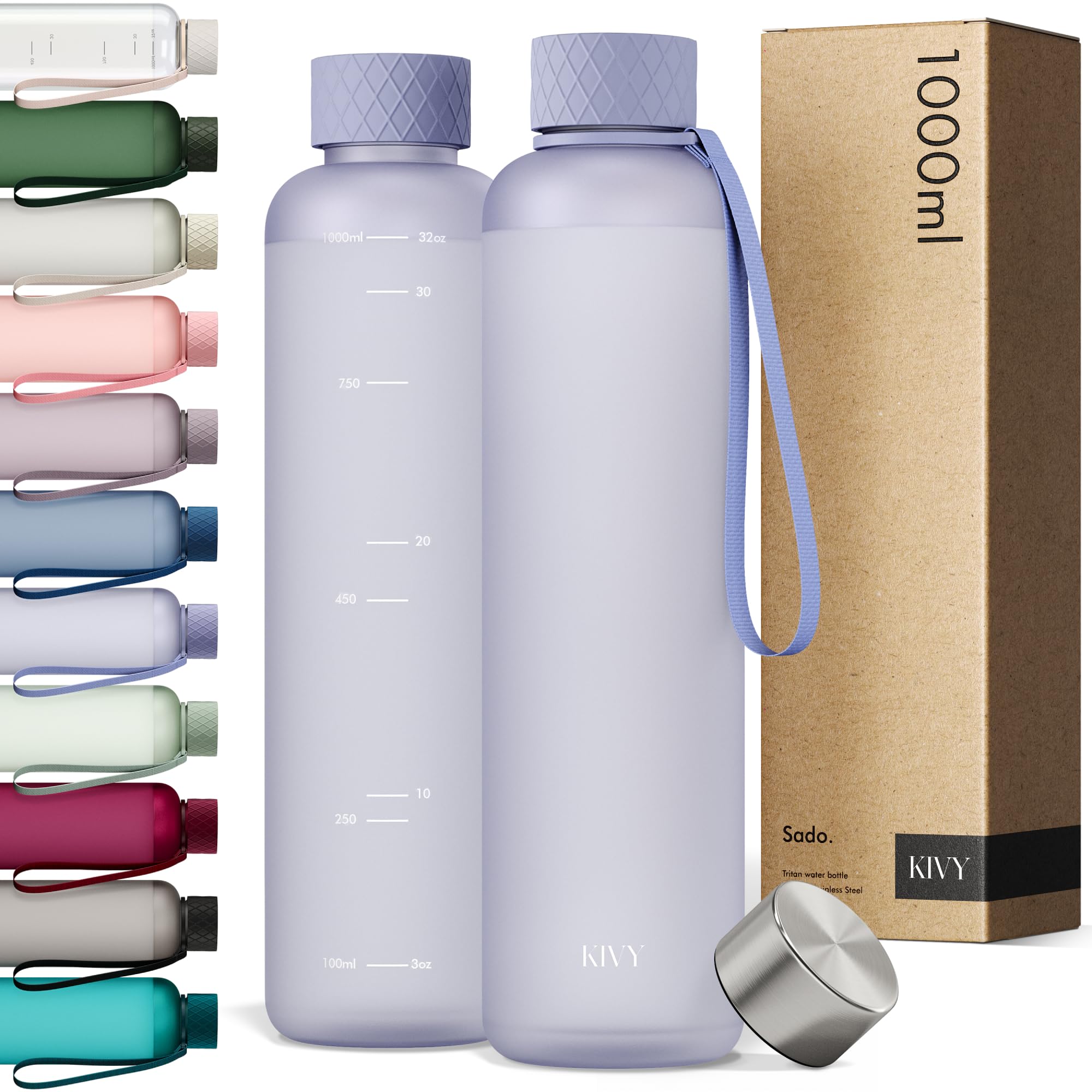KIVY Borraccia Acqua [1 litro] - Borraccia sport uomo e donna - Borraccia senza BPA - Borraccia giornaliera motivazionale con cannuccia - Bottiglia 1 litro plastica e mezzo - Bottiglia plastica