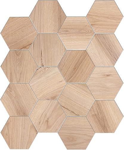 Miniatura 8 de Avant Decor Azulejos para salpicaduras de cocina de despegar y pegar grano de madera hexagonal compuesto de piedra azulejos de pared para pegar en