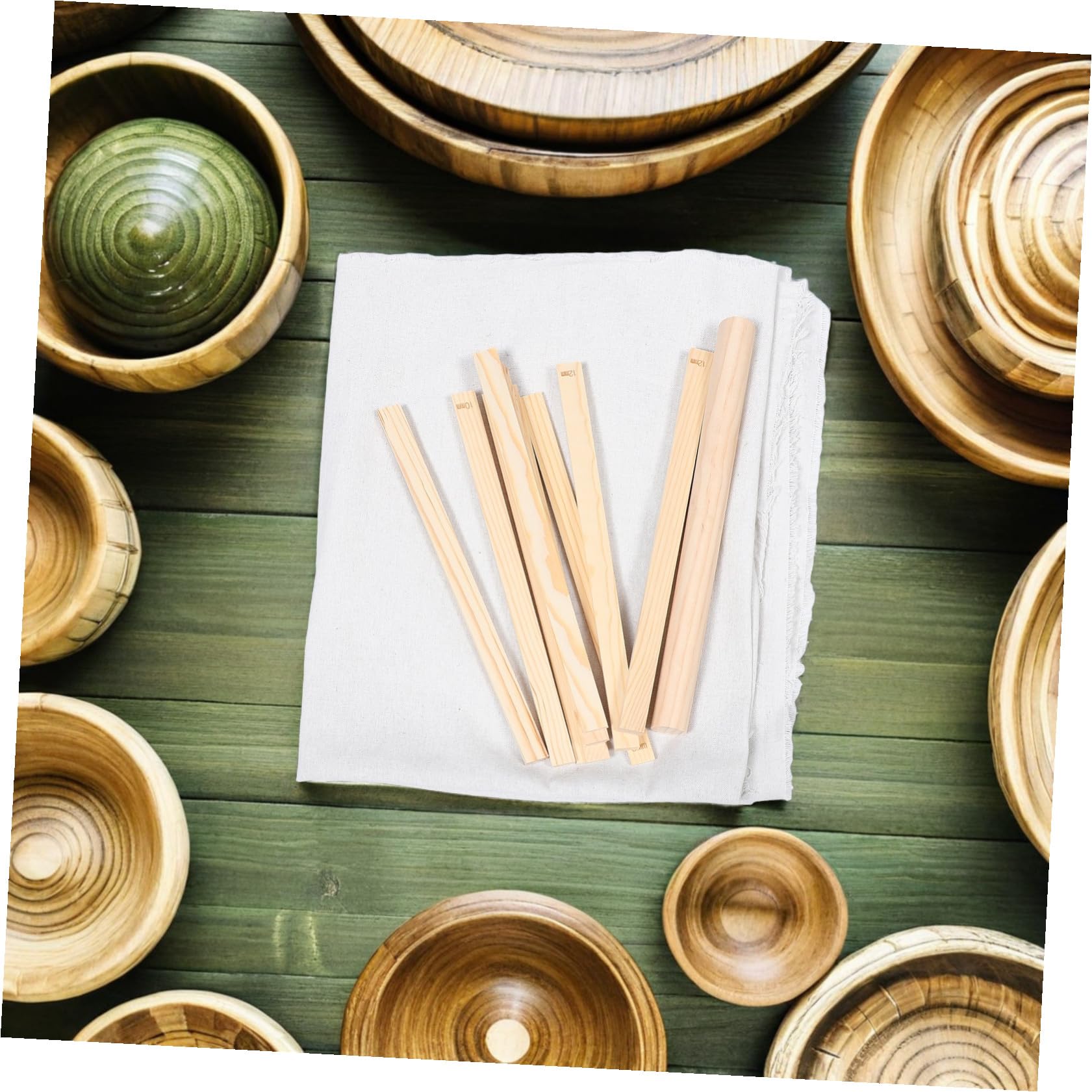 Kit D'outils de Poterie en Bois Bâtonnet Rond et Tapis Absorbant en Lin pour Modelage d'argile, pour Projets Artisanaux à Domicile