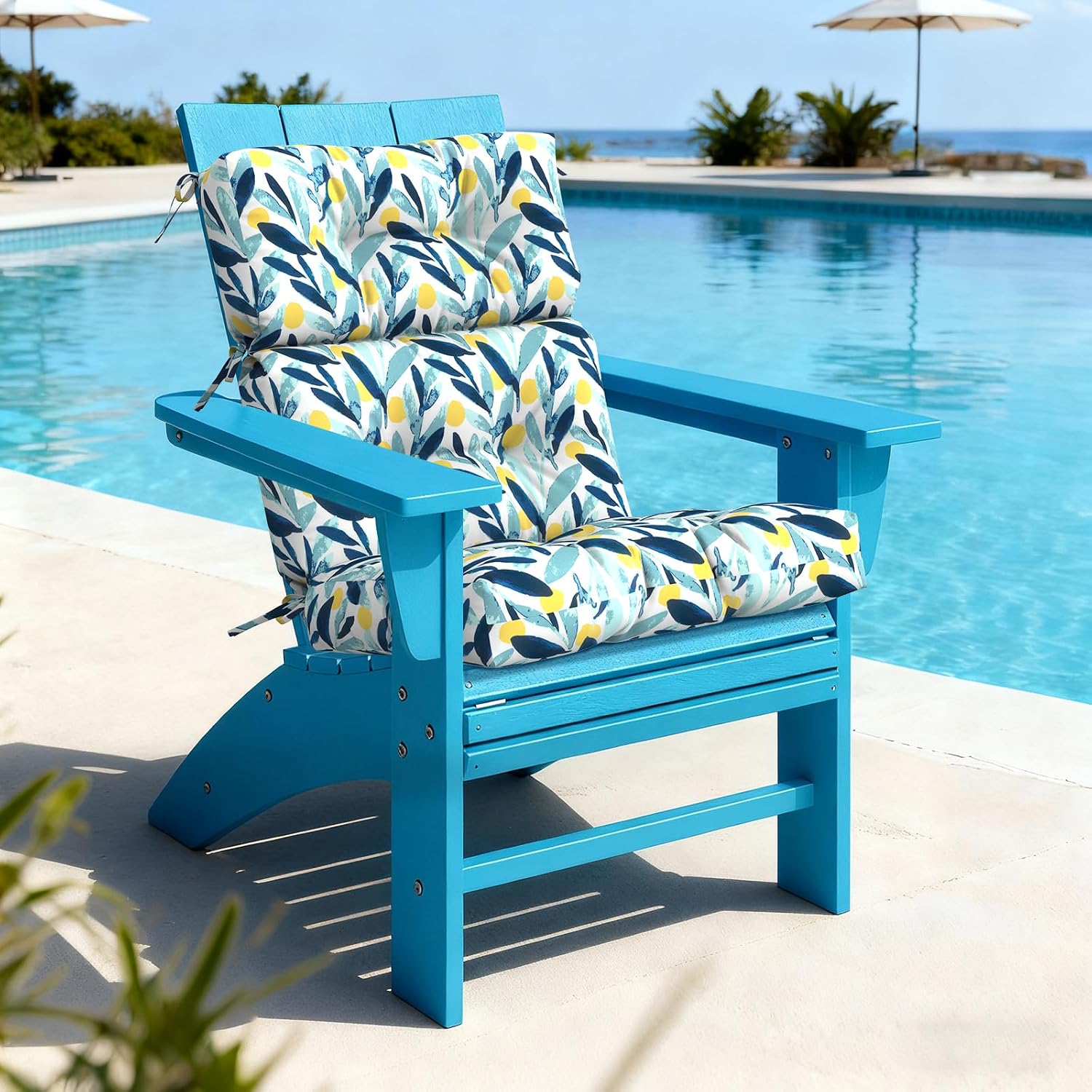 lvtxiii 2 pack outdoor high back cushions, 22" w x 20" d tufted seat and back chair cushion with ties, fluffy patio replacement rocking chair cushion for outdoor furniture use, leaves multi 44"x22"x4" leaves multi