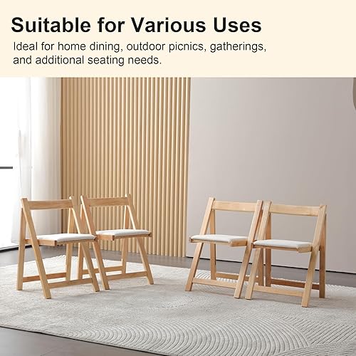 Miniatura 3 de Sillas de comedor plegables con cojín, sillas plegables acolchadas ligeras, modernas sillas plegables para patio, sillas de comedor de madera,