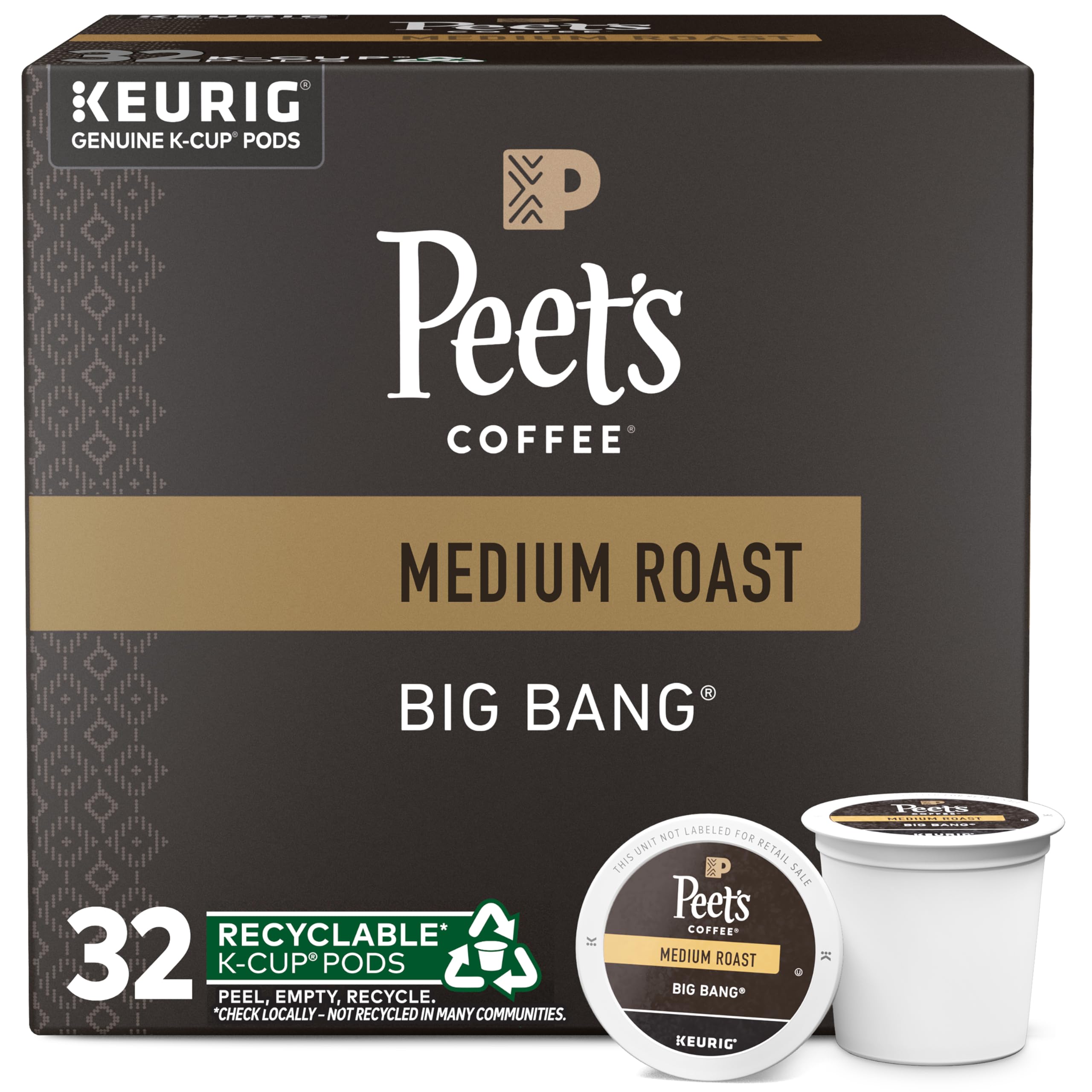 Medium Roast Single Serve Coffee Pods, 100% Arabica Coffee - Big Bang, 32 Count (1 Box of 32 Pods)