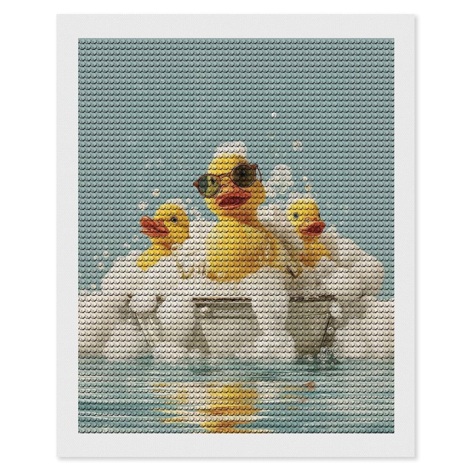 Junmoney Duck Squad Soak – Retro Bubble Bath Vibes Diamond Art Kit 16"x20", Holiday Gift Idea, for Women, Easy Handmade Project, Vintage Style Decor, Printed Canvas