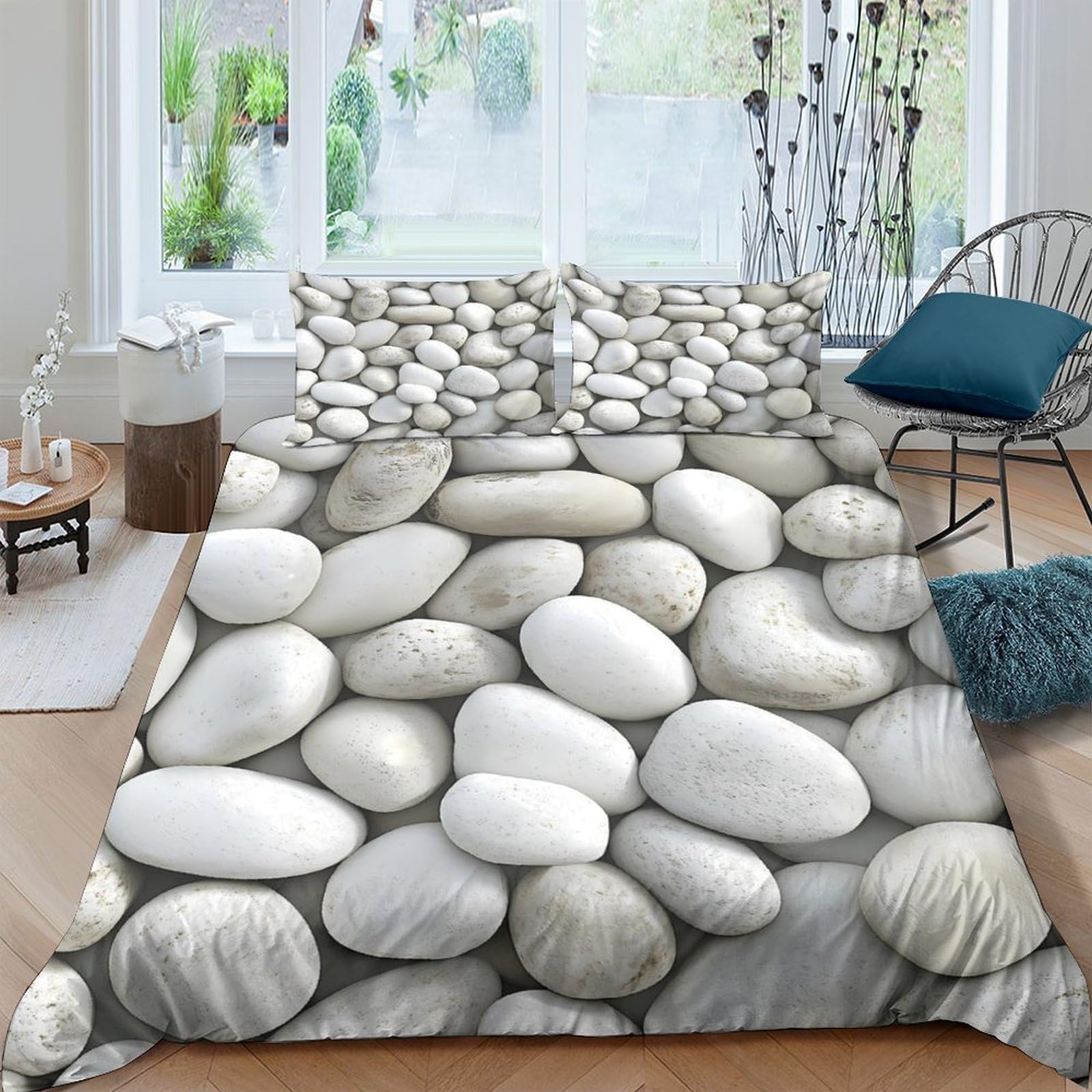 Ctjqhvkz Style-9 3D Printed Stone Pebble Fitted Sheet Microfiber Soft Anti-Slip Bed Cover For Bedroom Guest Room Mattress Protection Decor Single（135X200cm）