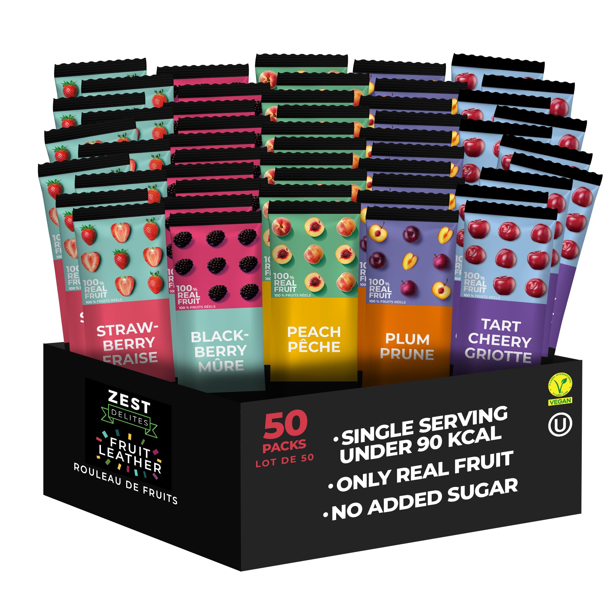 Healthy Snacks for Adults by Zest Delites, Fruit Leather, Lavashak, Strawberry, Blackberry, Peach, Plum, Tart Cherry, Dried Fruit Snacks, Gluten Free, Vegan, Individually Wrapped 50x25g