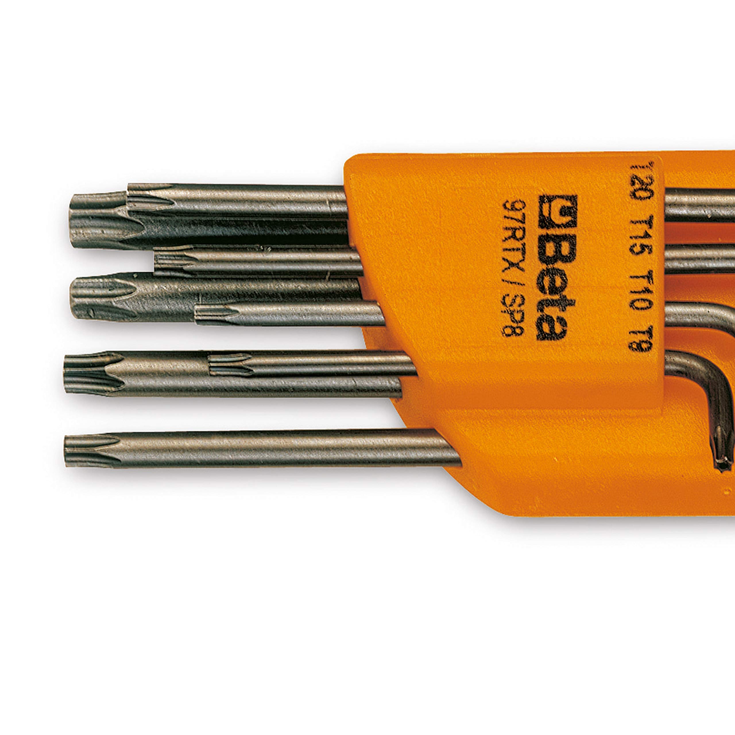 BETA - Serie 8 Chiavi Maschio Piegate Tamper Resistant Torx Brunite con Supporto in Plastica, Set Chiavi Torx Antimanomissione Professionali per Serraggio Viti Torx con Foro Centrale, 97RTX/SC8