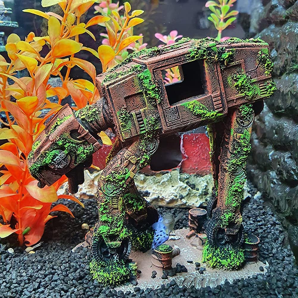 SLOCME Décoration de transport blindée pour aquarium Big At-At Imperial Walker All Terrain – Décoration robot en résine pour aquarium
