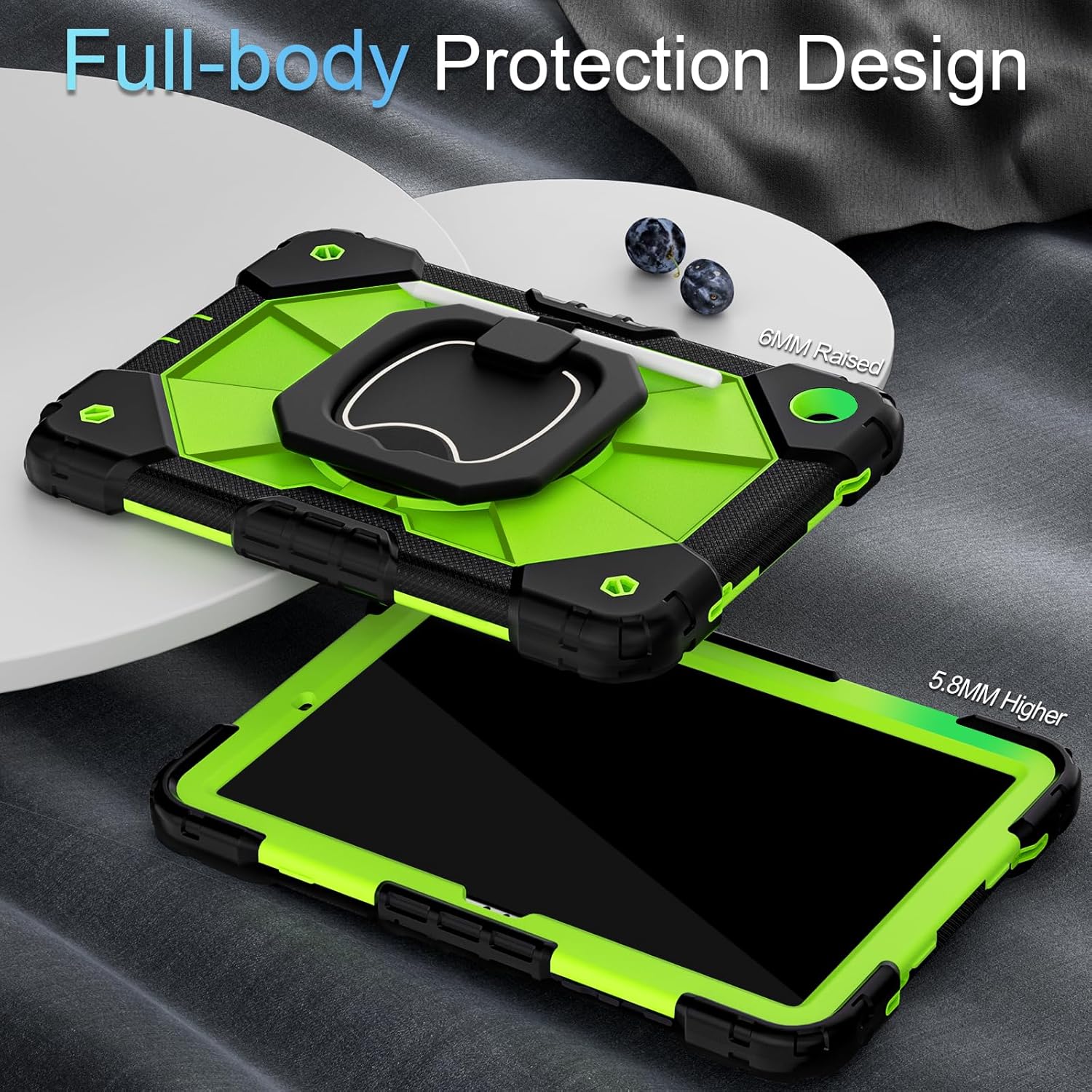 Case for Samsung Galaxy Tab A11+/A9+ Plus 11 Inch with Screen Protector/Rotating Stand/Pen Holder,Military Grade Shockproof Cover for Galaxy Tab A11 Plus/A9 Plus Case,Black Green