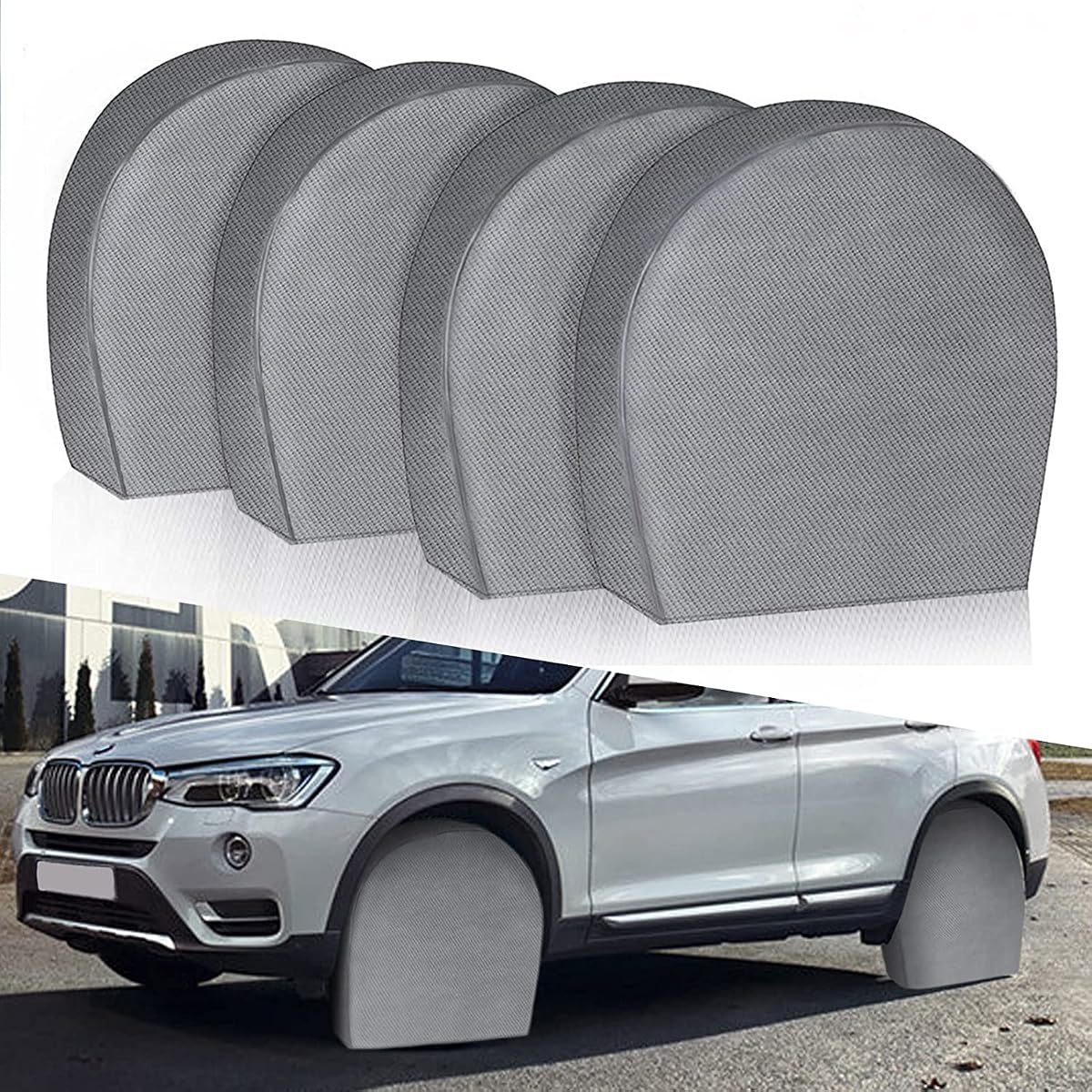 Tire Covers for RV Wheel Set of 4 Non-Woven Wheel Covers Waterproof UV Coating Tire Protectors Universal Fit for RV Trailer Camper Truck Jeep SUV Car Wheel, Fits Tire Diameters 27-29”