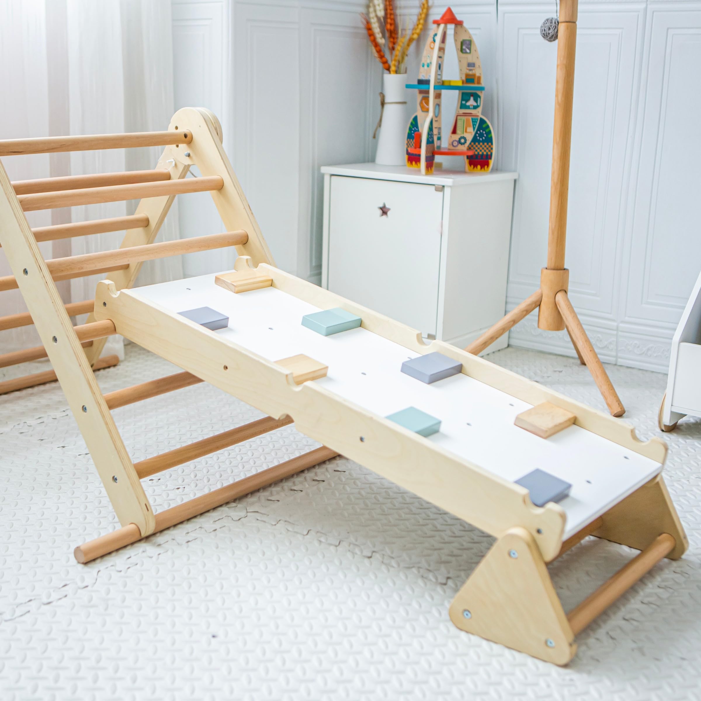 Mamabrum Parco Giochi in Legno con Scaletta e Parete da Arrampicata – Casa Multiattività con 3 Livelli di Regolazione, Triangolo Motorio, Capacità di Carico fino a 50 kg