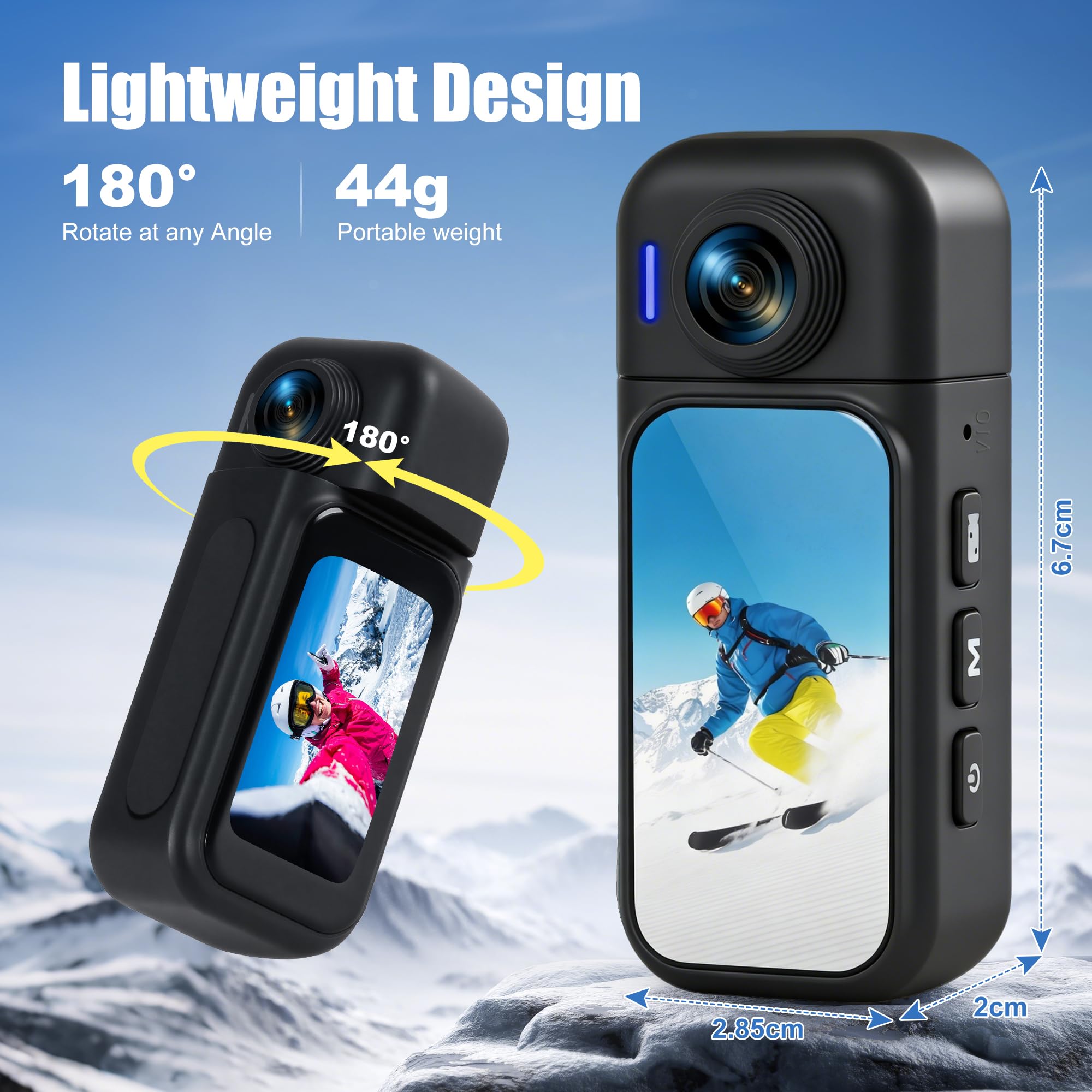 Action Camera with Touchscreen, 8-Hour Battery & 30M Waterproof – 120° Wide Angle, WiFi, POV Portable Body Camera 64GB, Charging Case, Magnetic Mount 10+ Accessories for Travel, Sports (Black) - 3