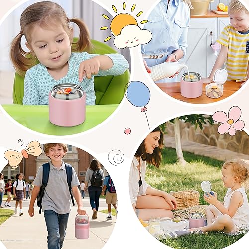 Miniatura 7 de 2 en 1 Termo de sopa para alimentos calientes de 14 onzas con contenedor de snacks, contenedor de almuerzo aislado a prueba de fugas para niños y