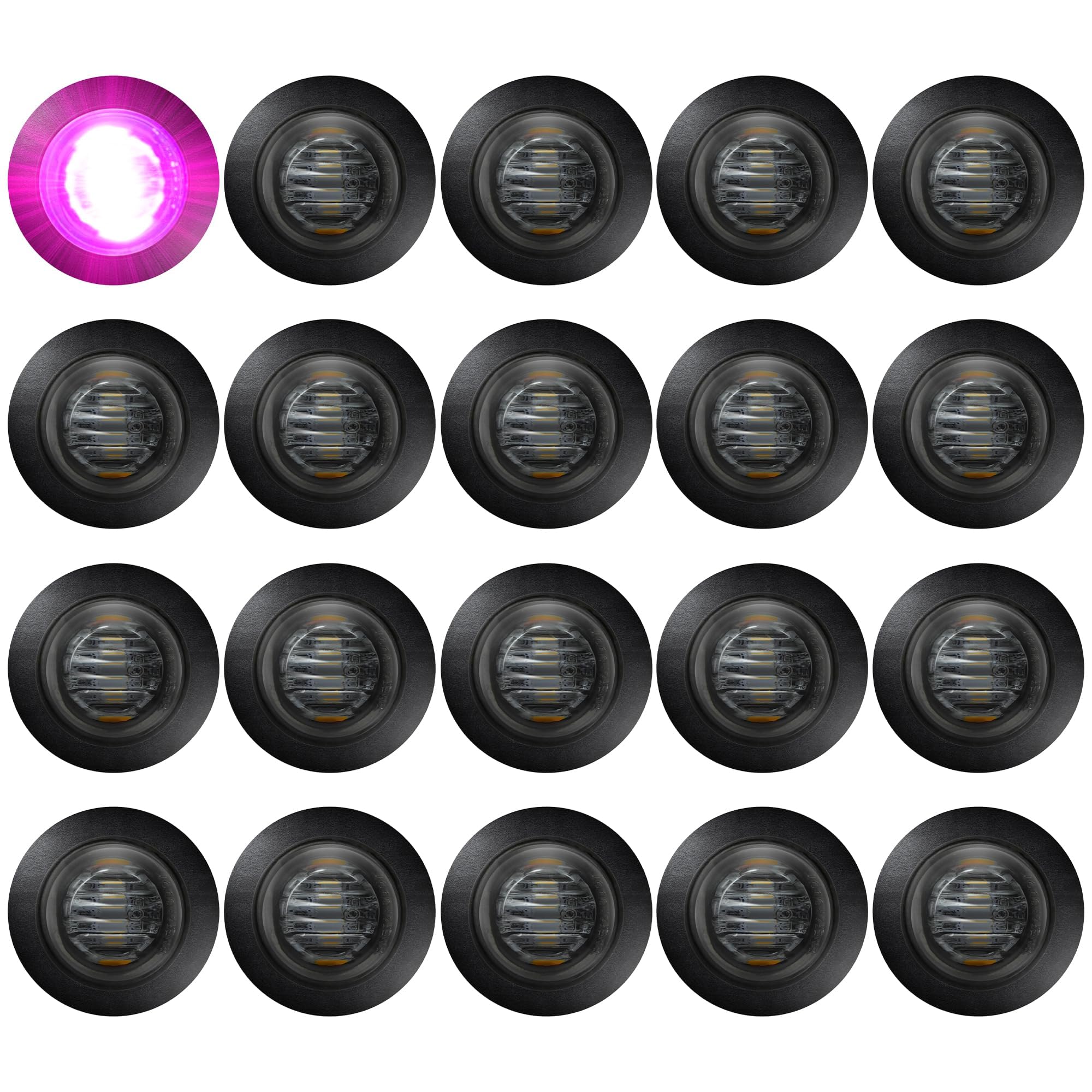 ALFU 20pcs Purple 3/4" Round LED Trailer Side Marker Clearance Lights Front Rear Signal Marker Indicators Tail Light Waterproof for Boat Lorry Truck