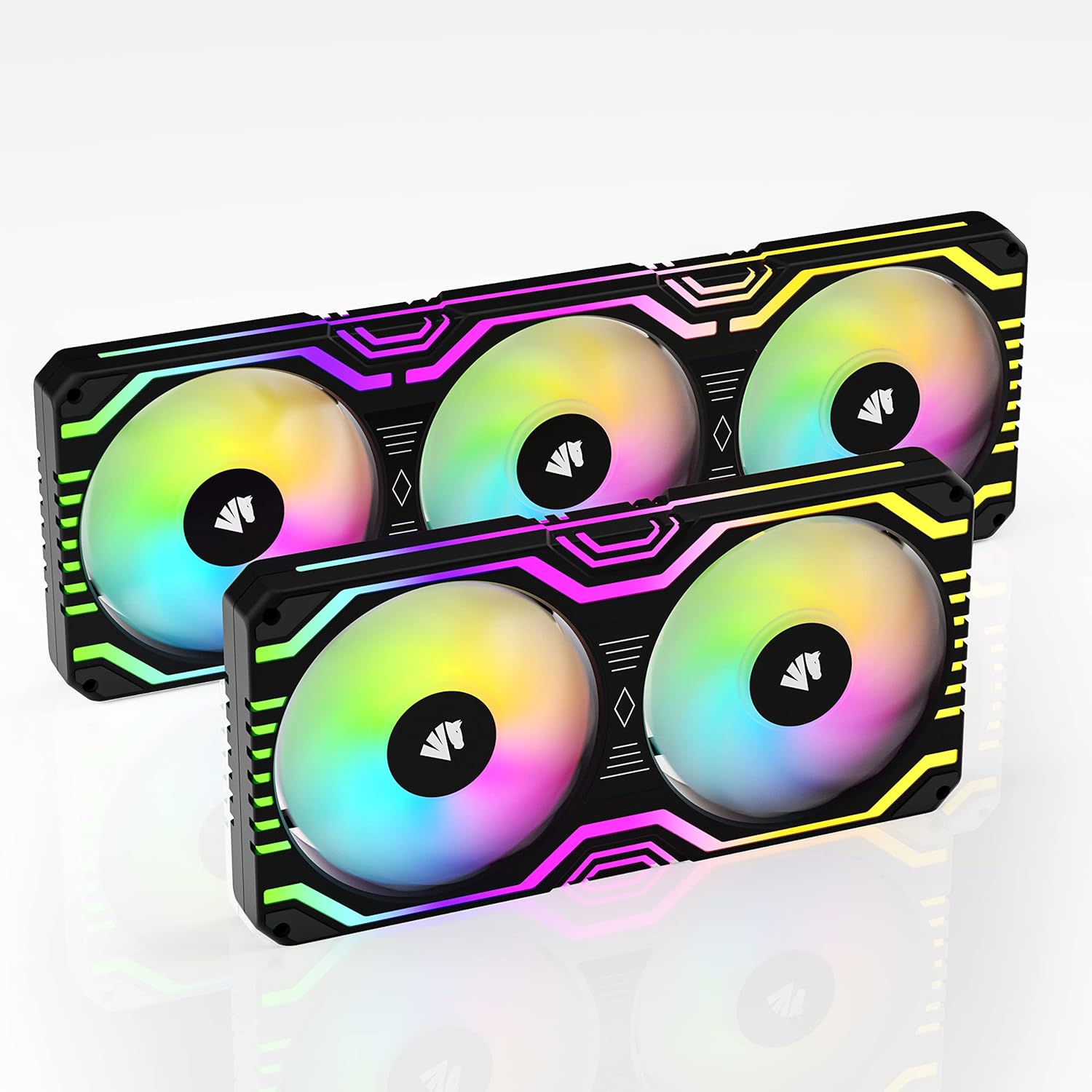 Asiahorse Matrix-Black Case Fan with PWM Control, 56 Addressable RGB LEDs 360MM + 240MM All-in-One Square Frame Integrated Fan with MB Sync/Analog Controller