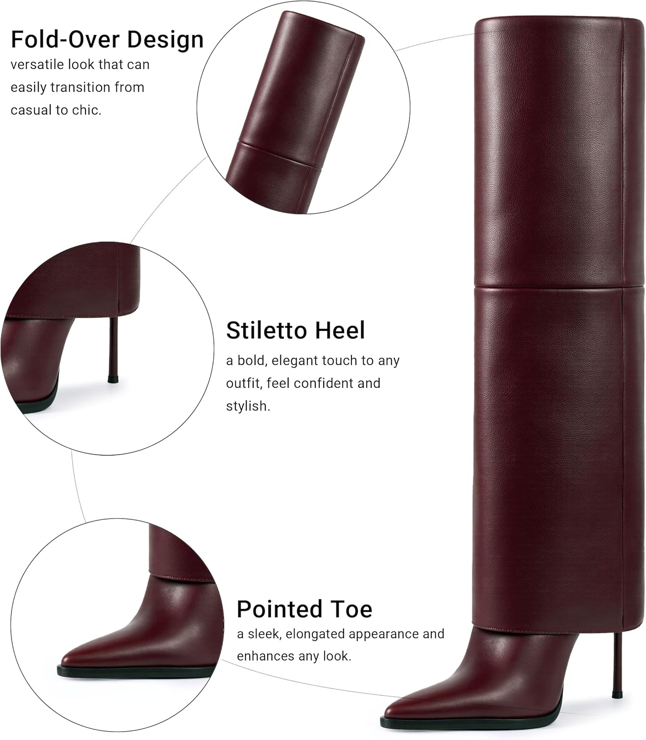 KaroNairy Women’s Knee High Boots, Fold Over Tall High Heel Boots Stiletto Pointed Toe Fashion Dress Boots for Fall Winter - Image 9