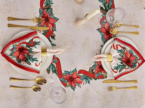 Miniatura 5 de YiHomer Mantel de Navidad de tela estampada con cinta de pascua, sin arrugas, para vacaciones de invierno, 52 x 52 pulgadas, cuadrado