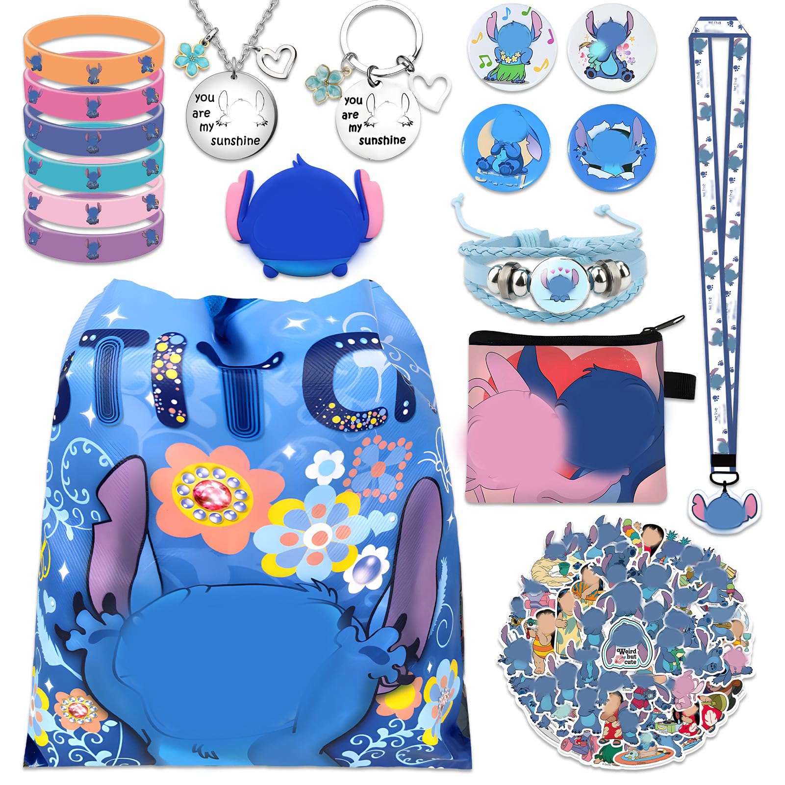 SuffollyDrawstring Bags Cartoon Siwm Bag 10pcs Gifts Includes Gym Bag Coin Purse Sticker Necklace Keychain Bracelet Brooch Etc Fashion Swimming Bags For Girls Boys Birthday Gifts (Set A)