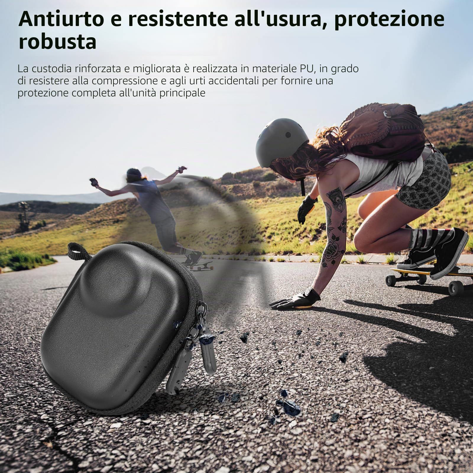 AMAZEAR Custodia da Trasporto per Accessori Insta360 GO Ultra - Borsa da Viaggio Compatta in Pelle Rigida con Interno Morbido, Protezione e Organizzazione,Nero
