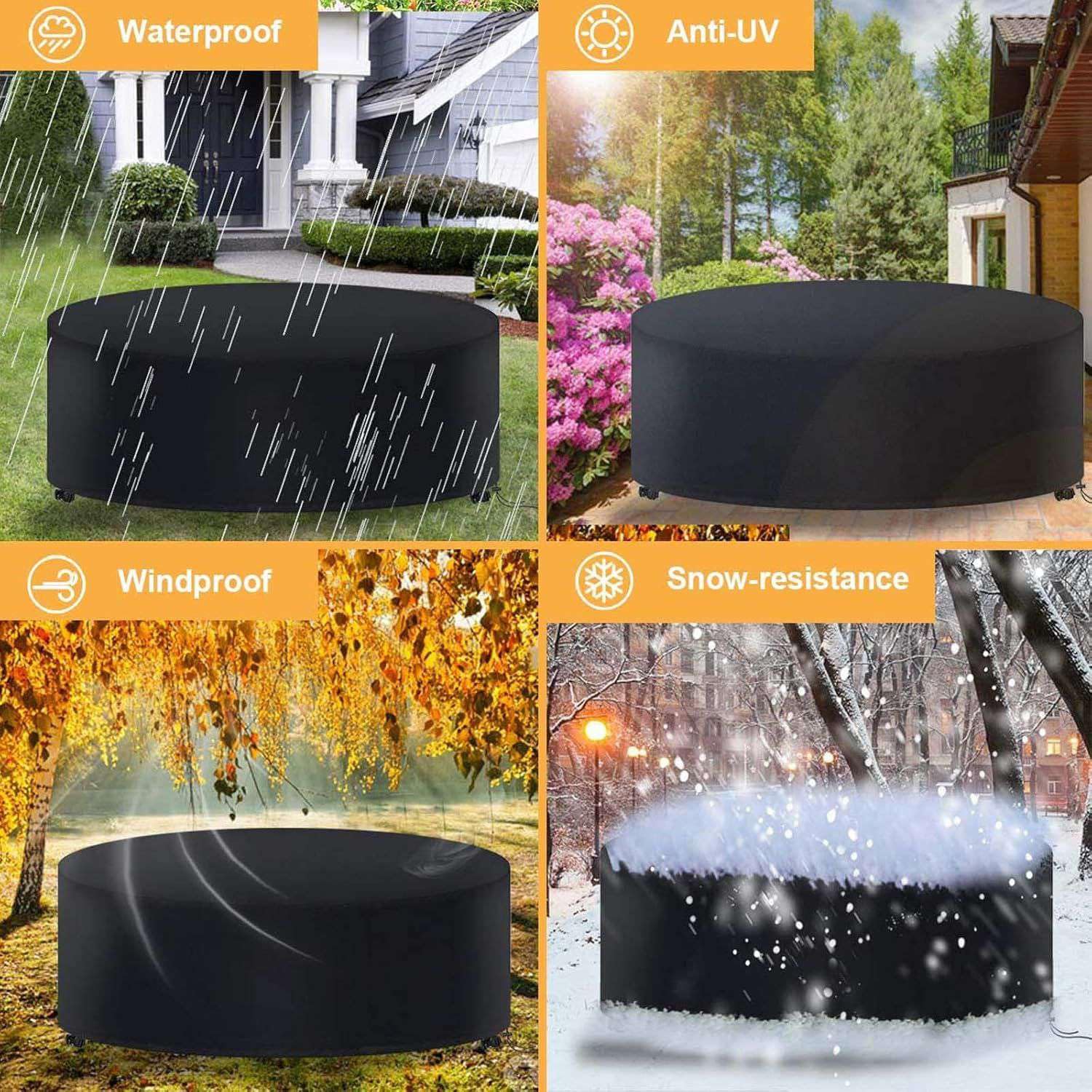 Funda Mesa Jardín Redonda Funda Protectora para Muebles Impermeable Redondo Resistente al Viento Anti-UV 600D Exterior Protección Cubierta de Muebles de Mesas Redonda 70x40cm