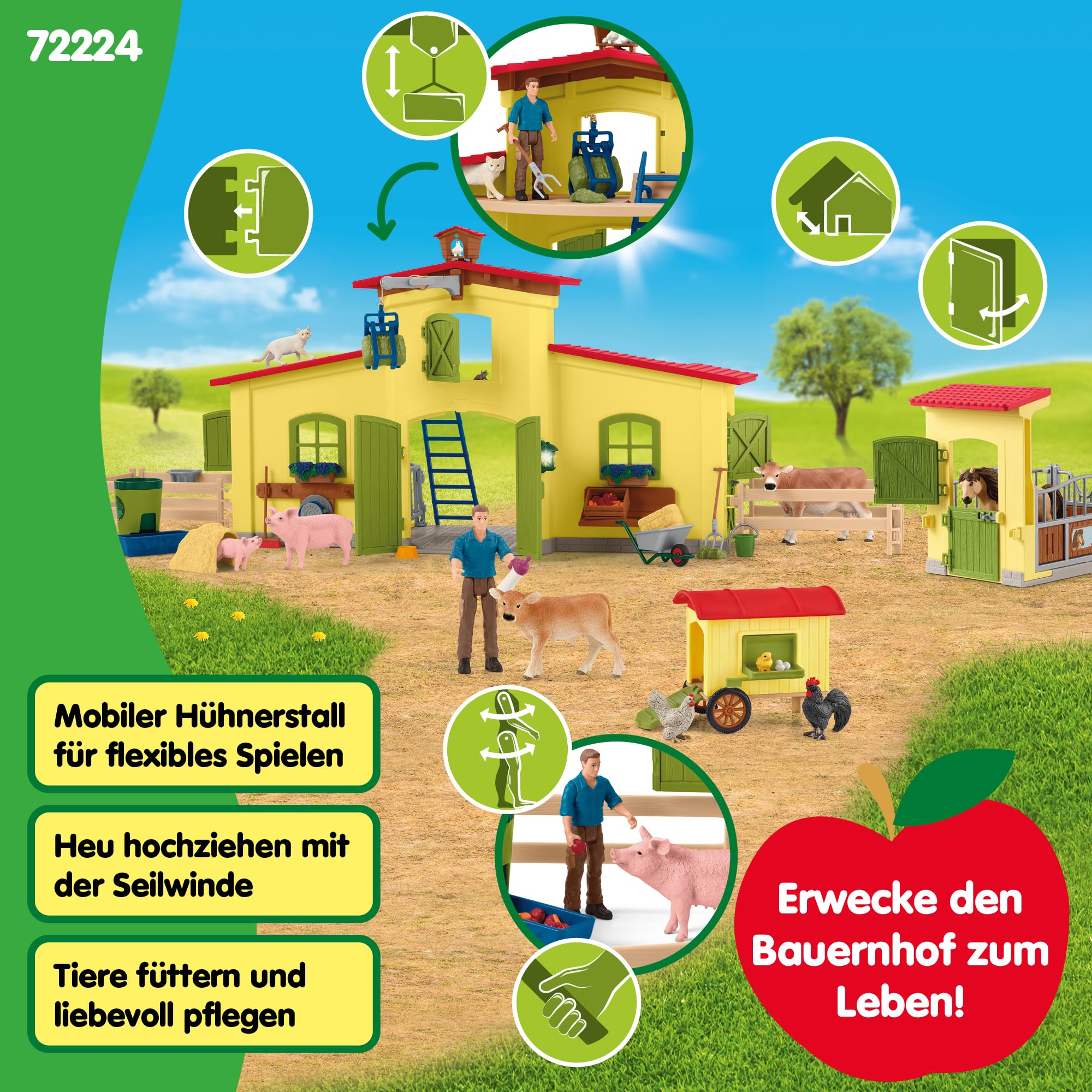 Schleich Farm World | Farm mit Hühnerstall und Pferdebox 72224 | 123 Teile | detailgetreues schleich Tiere Set | Bauernhof Spielzeug ab 3 Jahre | exklusiv bei Amazon