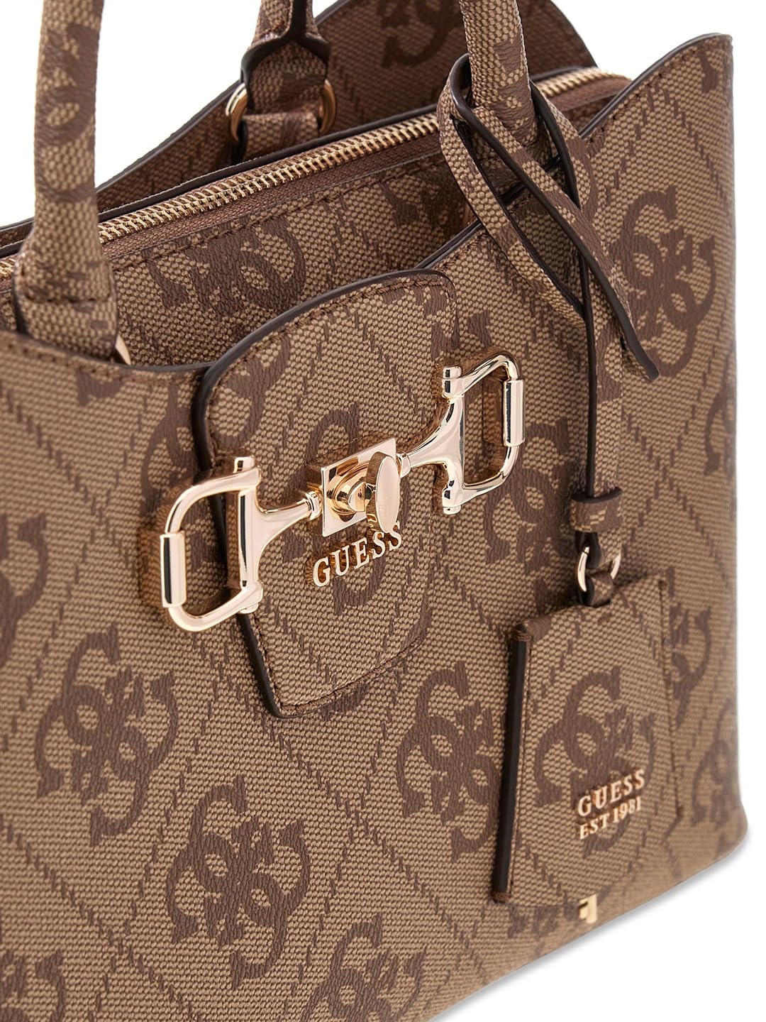 GUESS bolso bandolera Janie Logo Girlfriend Satchel Latte Logo marrón claro