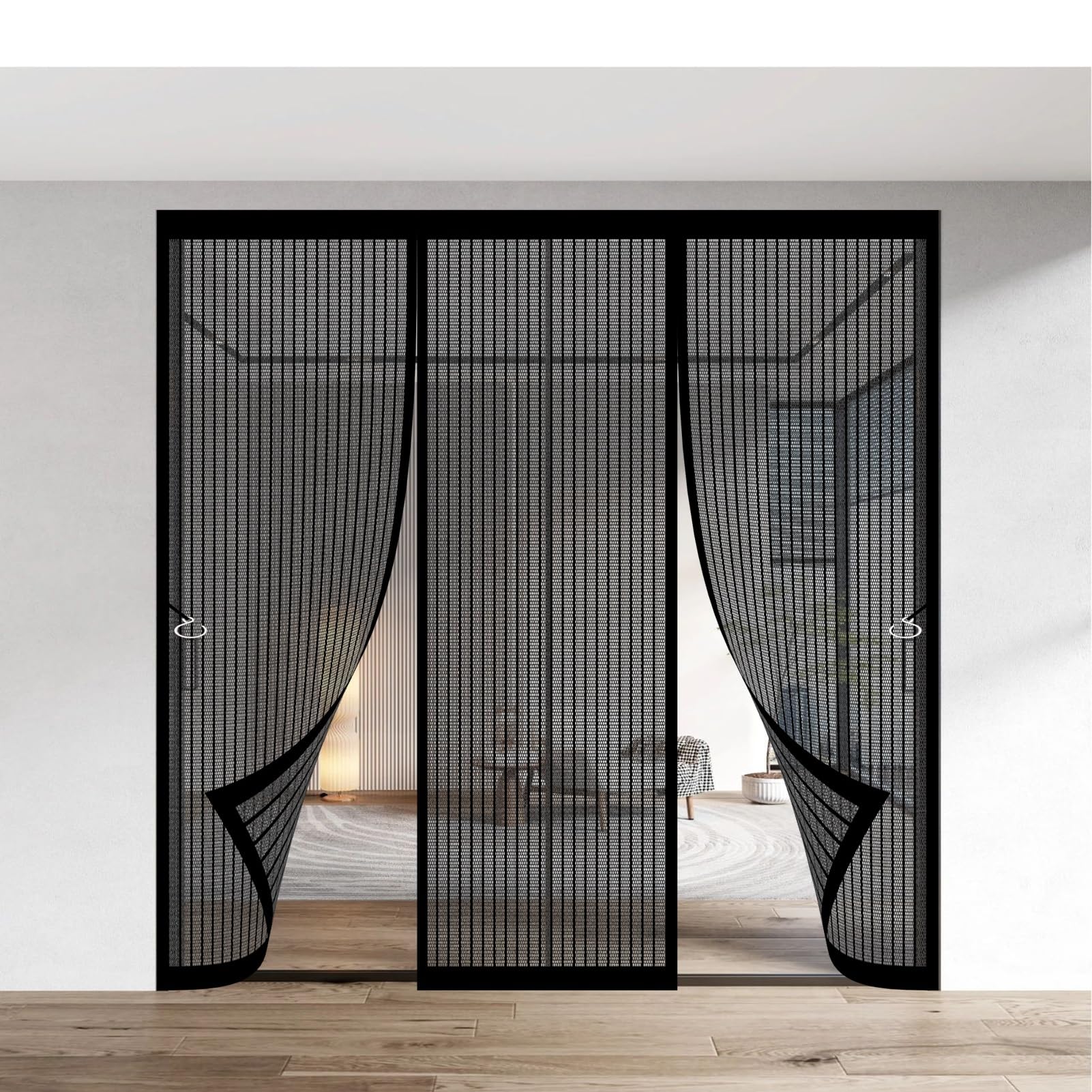 Fly Nets for Doors 163 x 259 cm Keeping Out Flies & Bug, Keep Fresh Air in Fly Screen Door Easy to Install Without Drilling for Basement Door, Balcony, Black