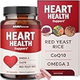 Red Yeast Rice with CoQ10 + Omega 3 for Healthy Cholesterol Support | 1200mg | Heart Health Support | Red Yeast Rice 1200 mg. Capsules | Non-GMO, Gluten-Free | Heart Health Supplements | 90 Ct