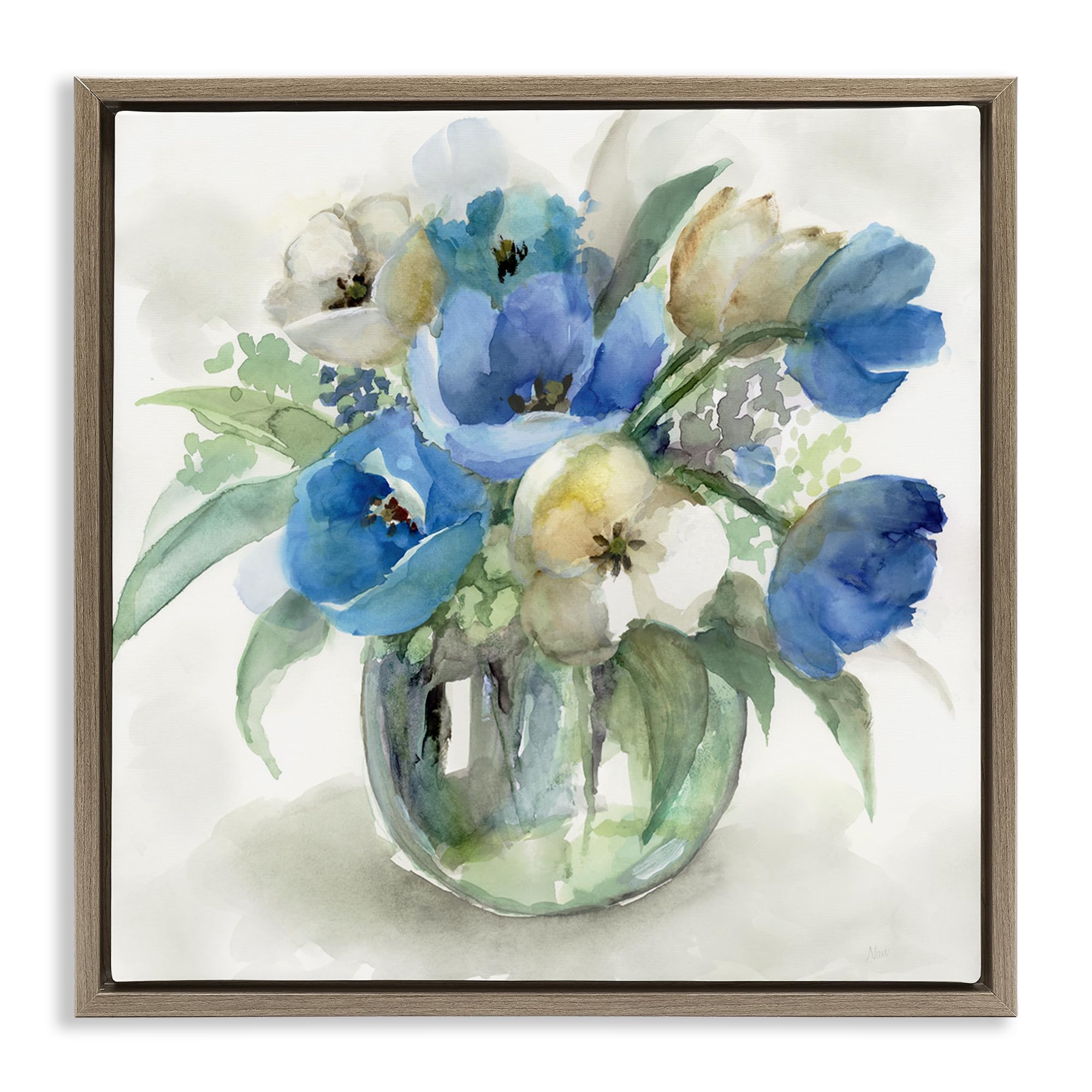 Stupell Industries Montalcino Elm (Textured) 'Blue Tulip Watercolor Bouquet'| Floating Frame Canvas Art