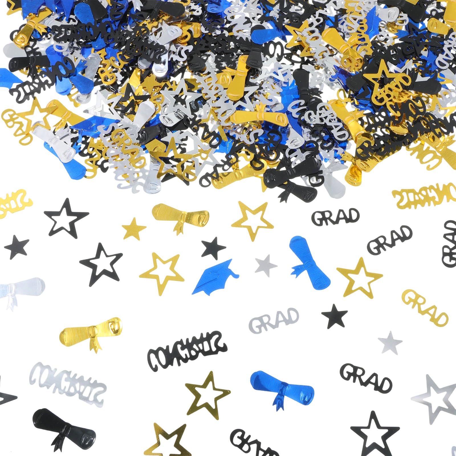 Muiltvoe Graduation Confetti 2026, Class of 2026 Graduation Table Decorations Grad Scatter Confetti for 2026 Graduation Party Decorations Supplies (Blue Silver Black Gold)