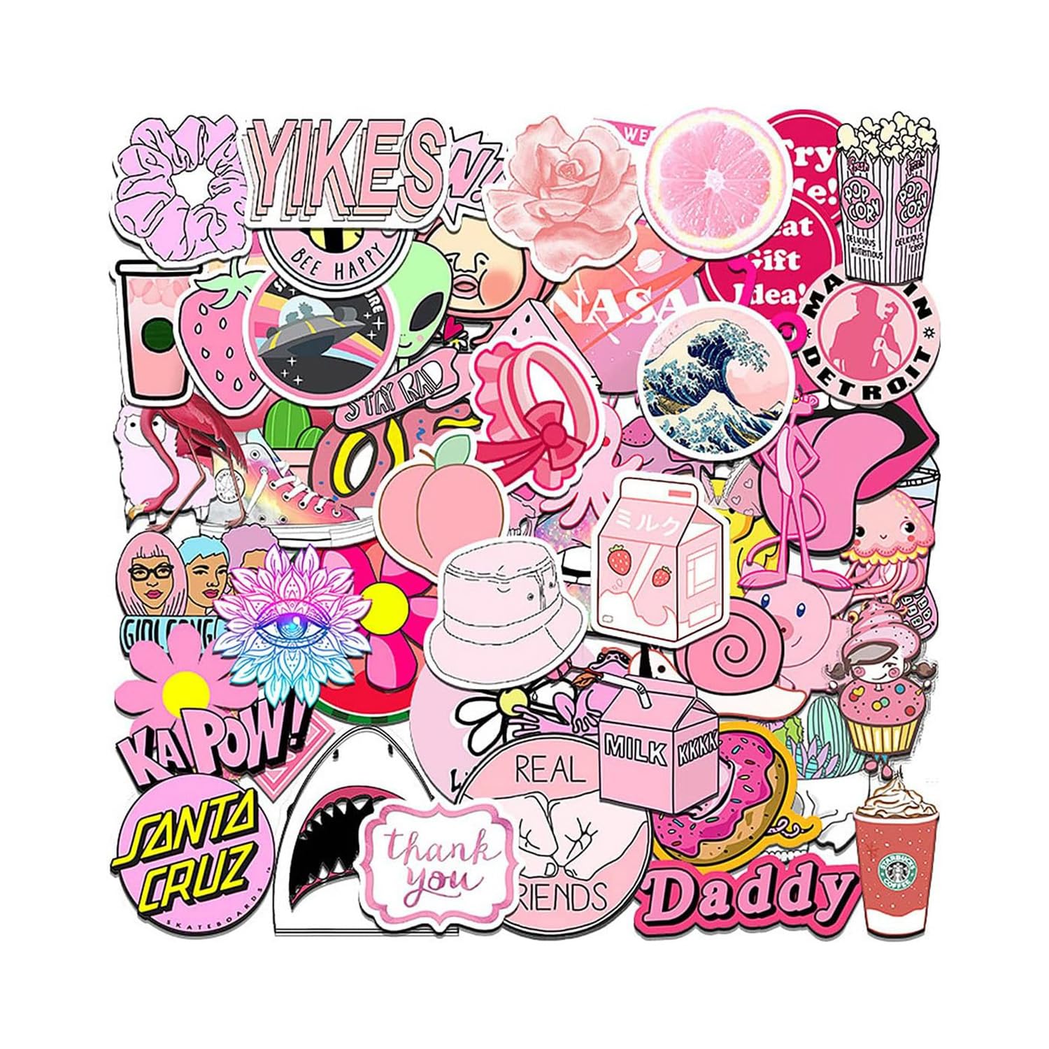 Hopzab Girls Pink 100 Pcs Cute Vsco Stickers Preppy Stickers Trendy Waterproof Vinyl Decals For Teens Adults,Laptop Water Bottle Skateboard Luggage Phone Scrapbook