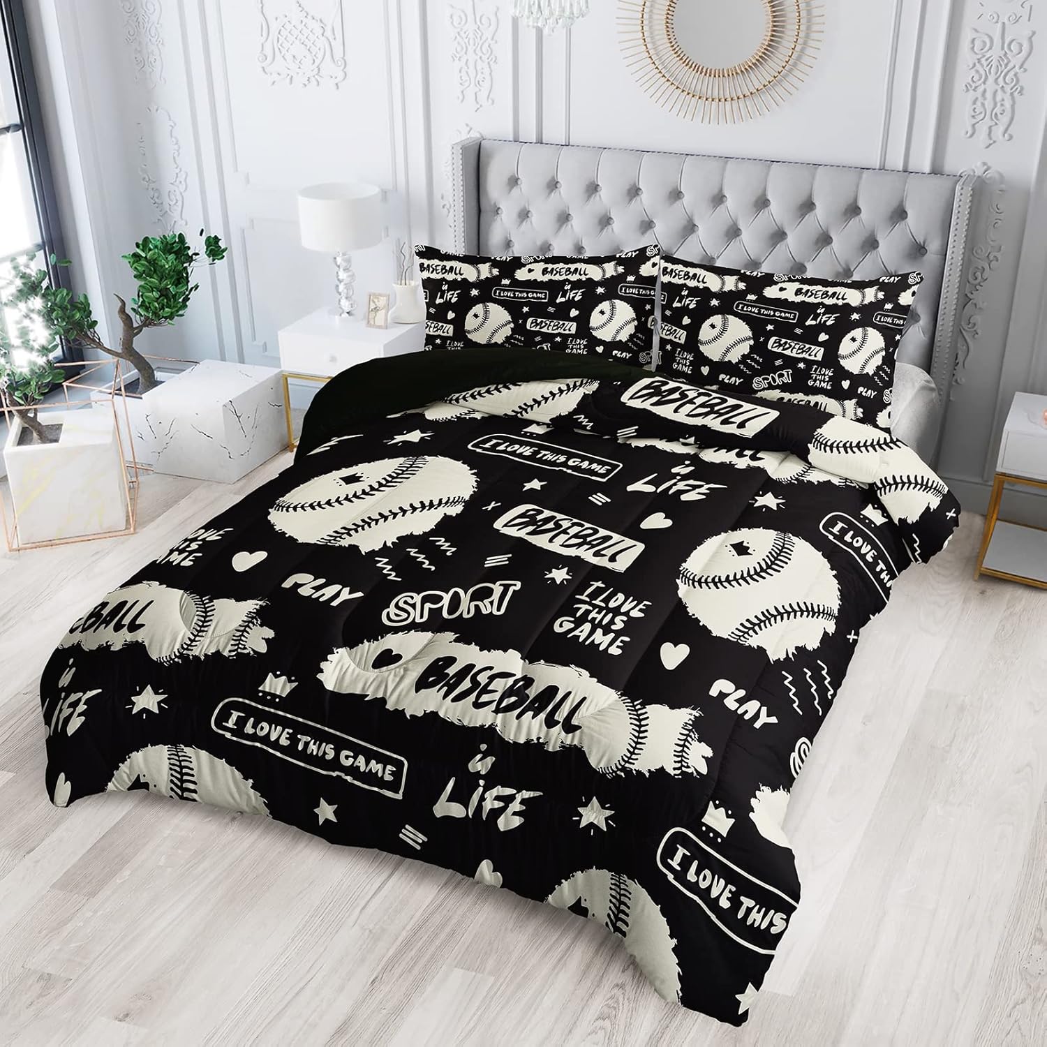 BSNTHO Baseball Bedding Set Comforter Cover for Kids Boys