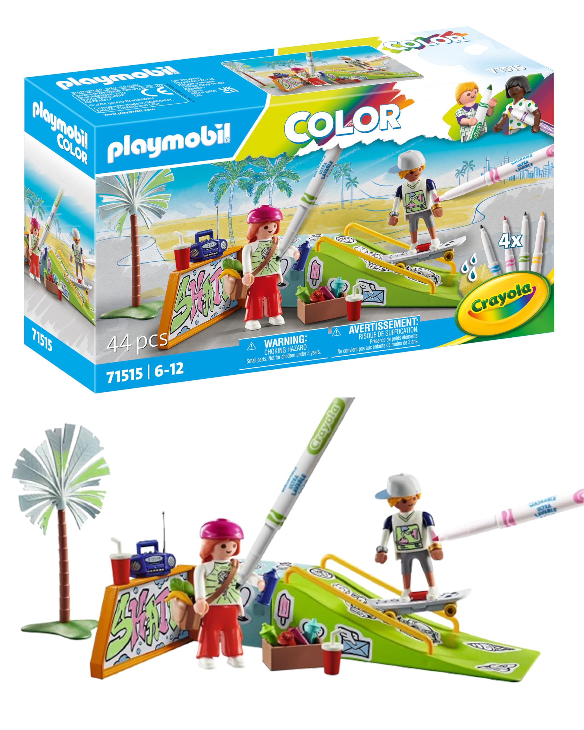PLAYMOBIL Color 71515 Skatepark, waghalsige Stunts mit dem Skateboard, mit wasserlöslichen Stiften, Schwamm und zahlreichem Zubehör, kreatives Spielzeug für Kinder ab 6 Jahren